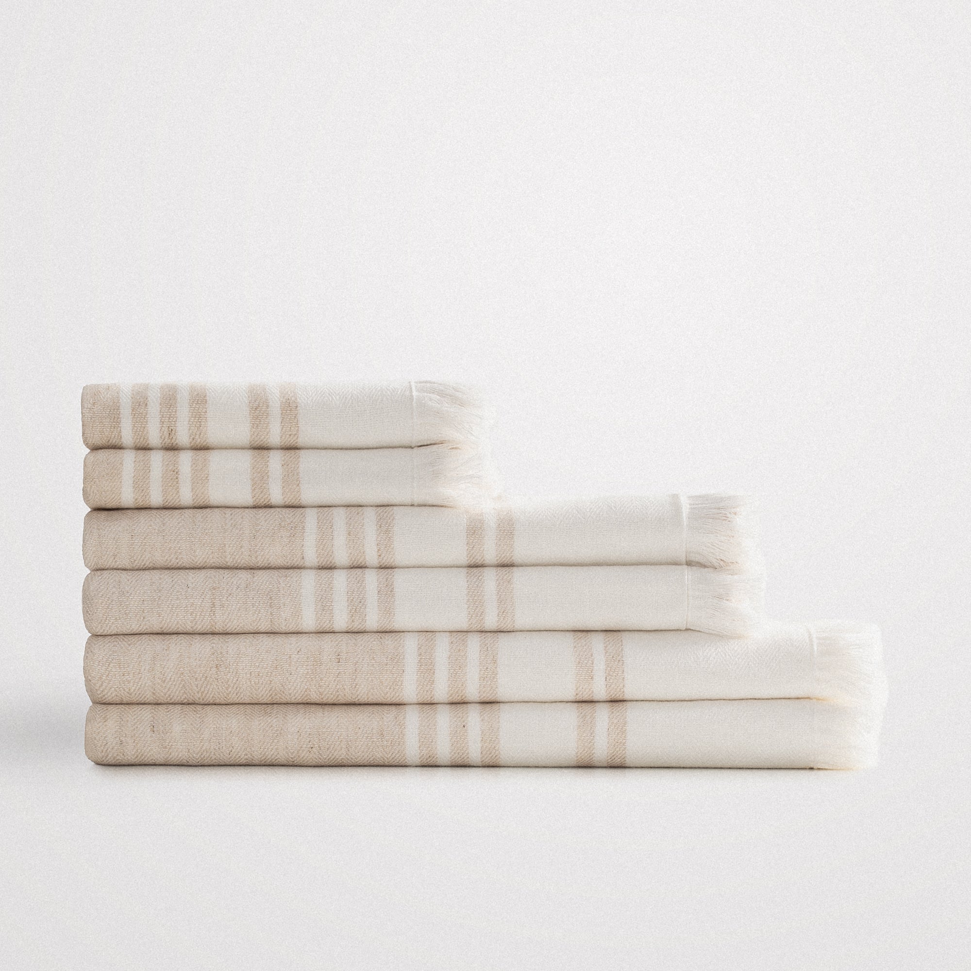 Erva Organic Turkish Cotton Linen Bath Towel Set of 6 Beige