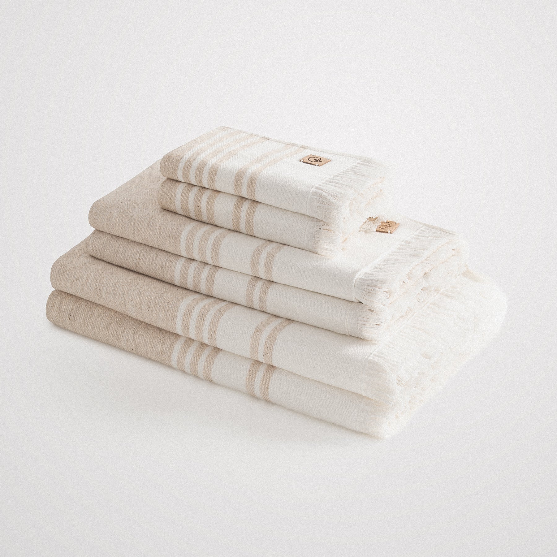Erva Organic Turkish Cotton Linen Bath Towel Set of 6 Beige