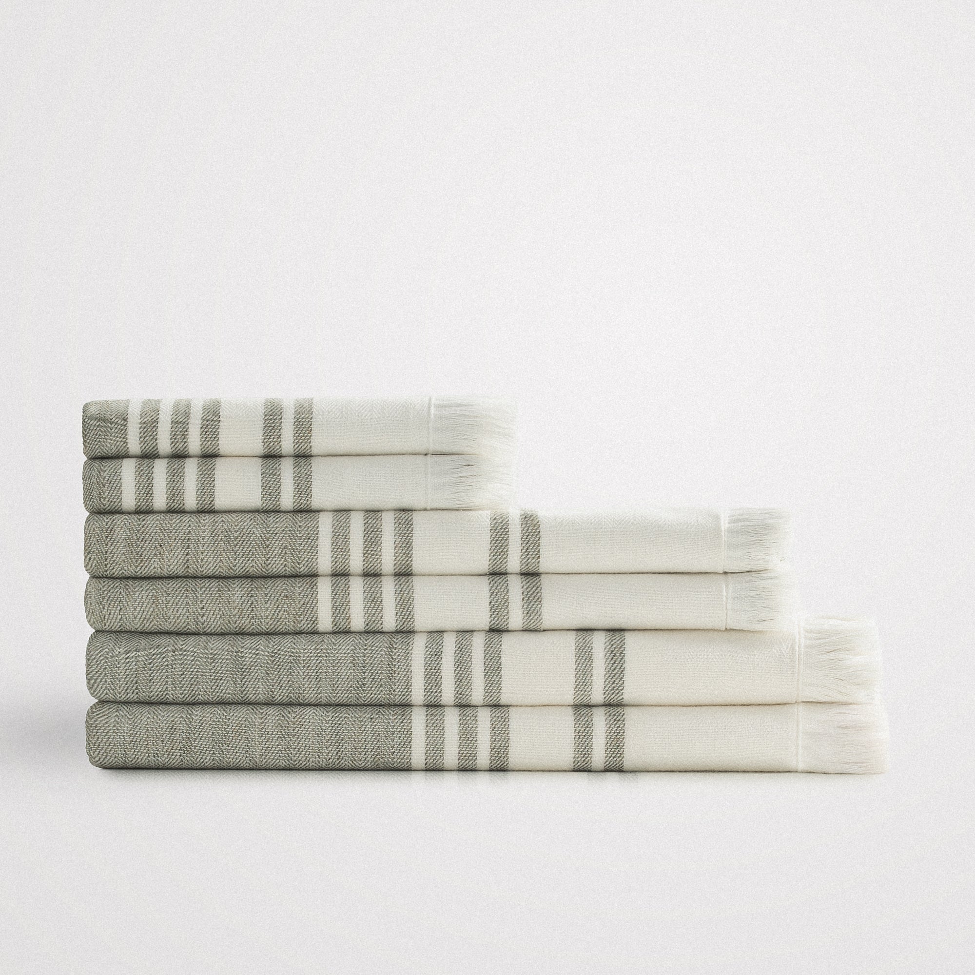 Erva Organic Turkish Cotton Linen Bath Towel Set of 6 Khaki