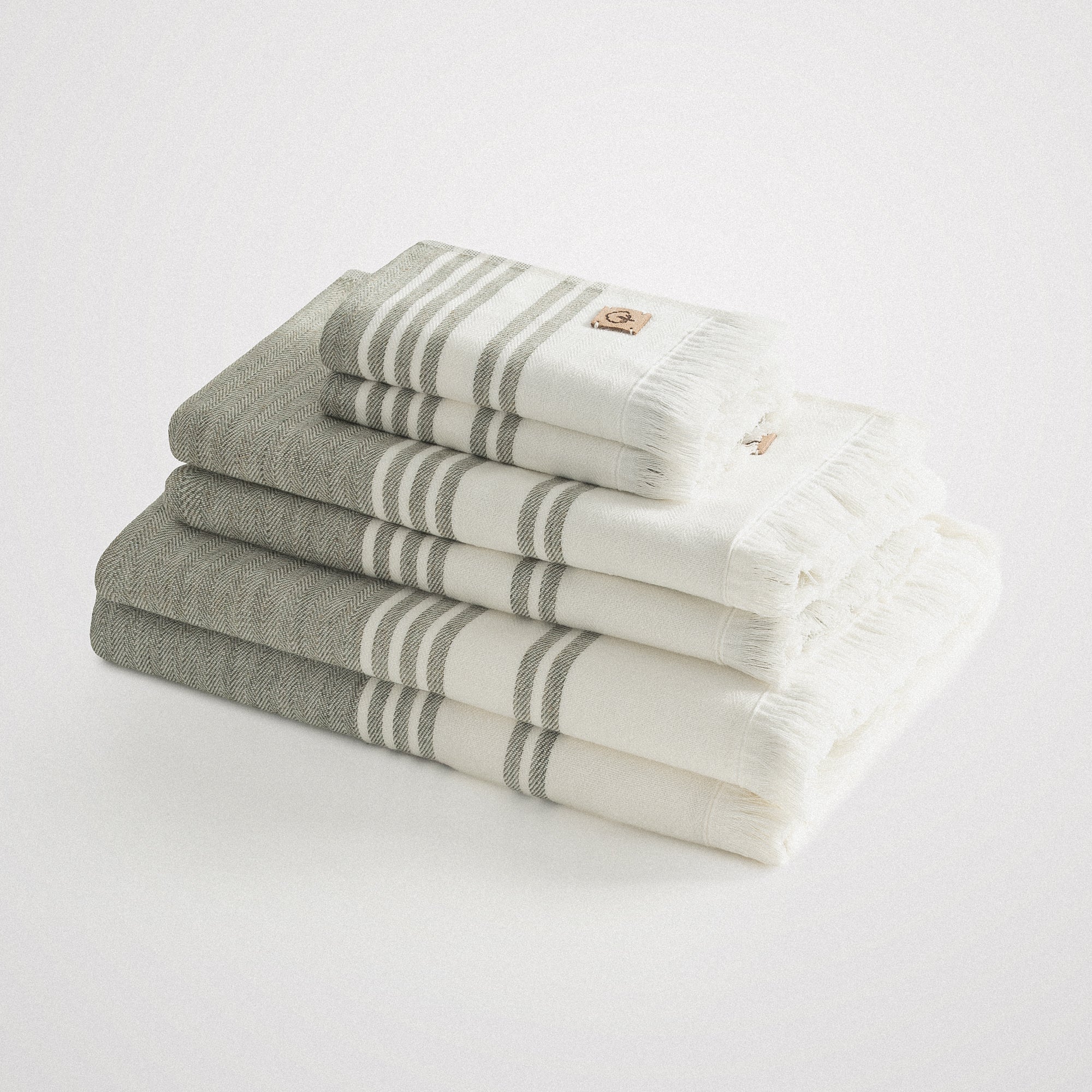 Erva Organic Turkish Cotton Linen Bath Towel Set of 6 Khaki