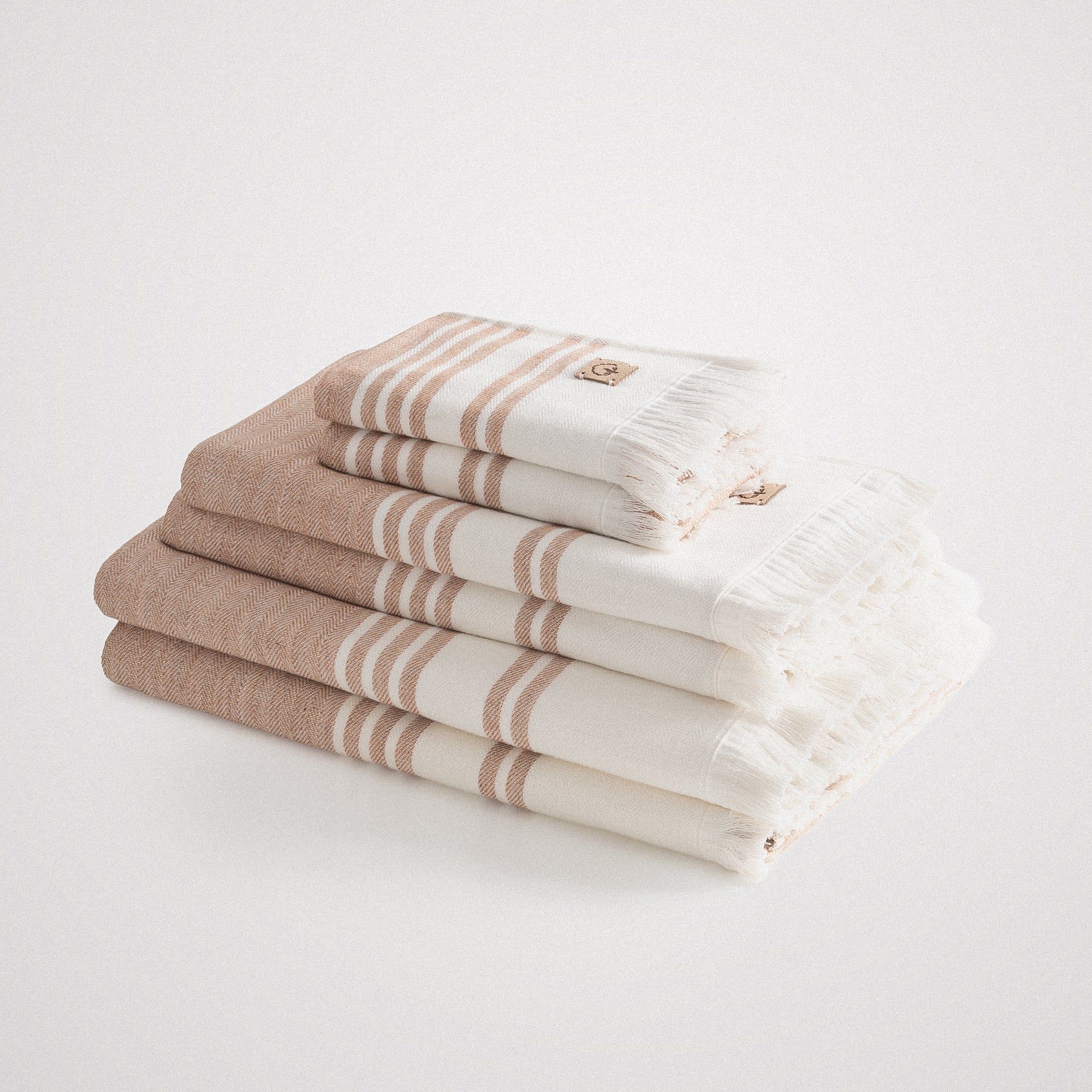 Erva Organic Turkish Cotton Linen Bath Towel Set of 6 Terra
