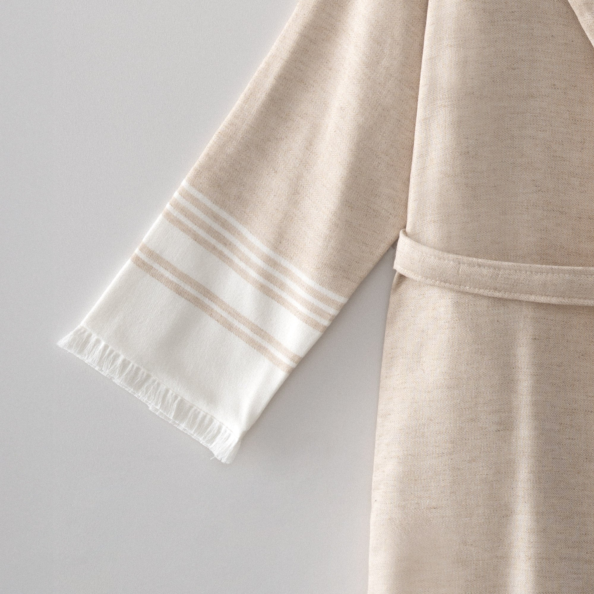Erva Organic Turkish Cotton Linen Men's Bathrobe Beige