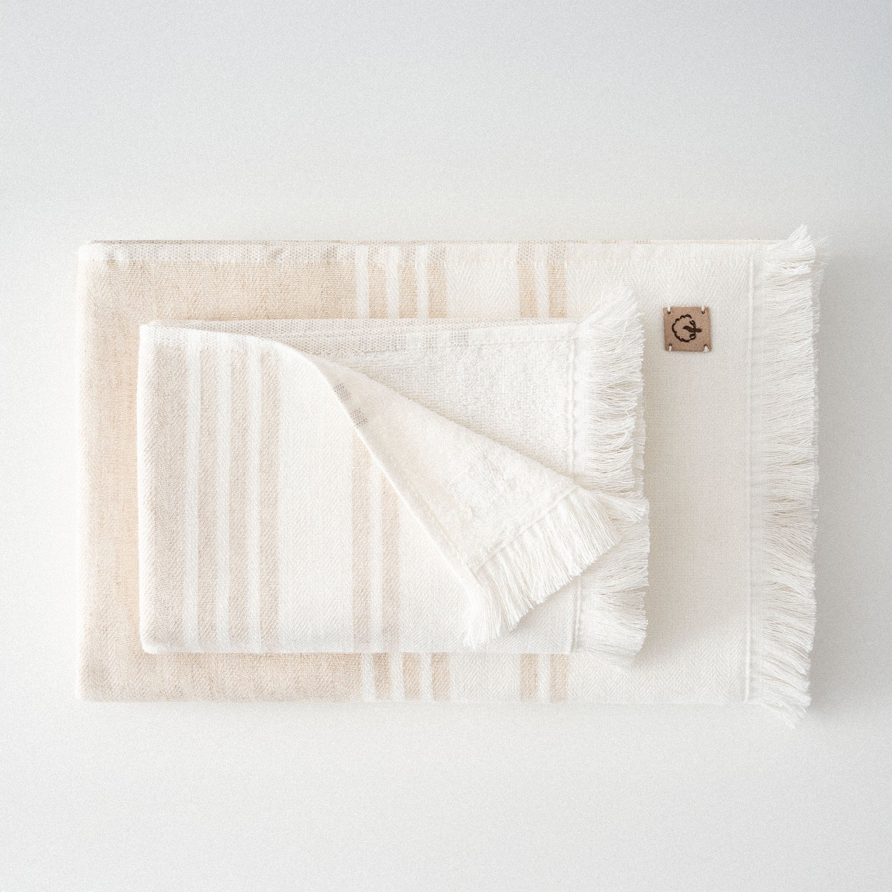 Erva Organic Cotton Linen Bath Towel Set of 3 Beige