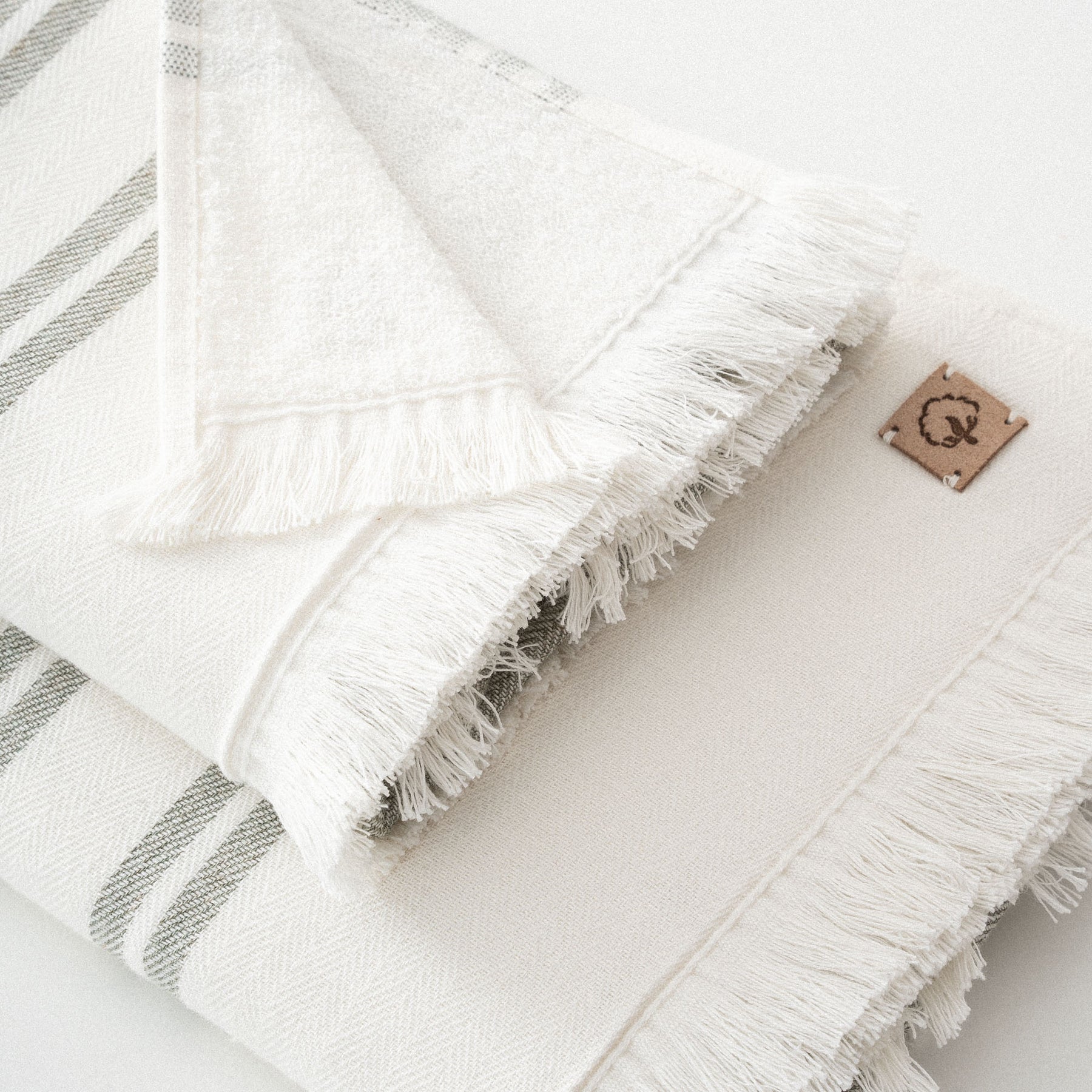 Erva Organic Turkish Cotton Linen Bath Towel Set of 6 Khaki