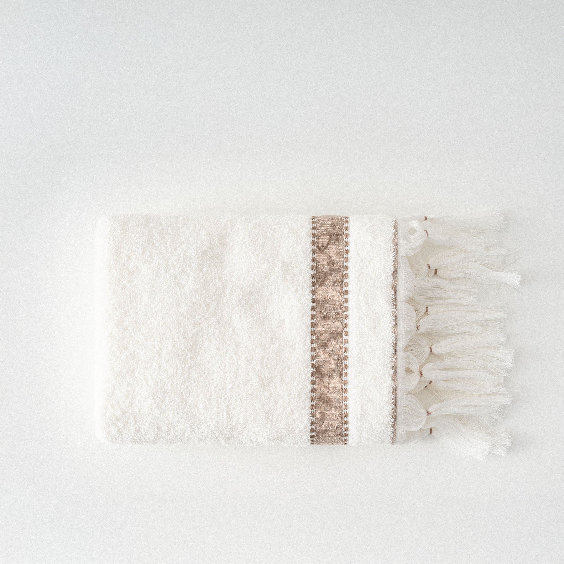 Galya Organic Turkish Cotton Kapok Bordered Hand Towel Cream-Beige