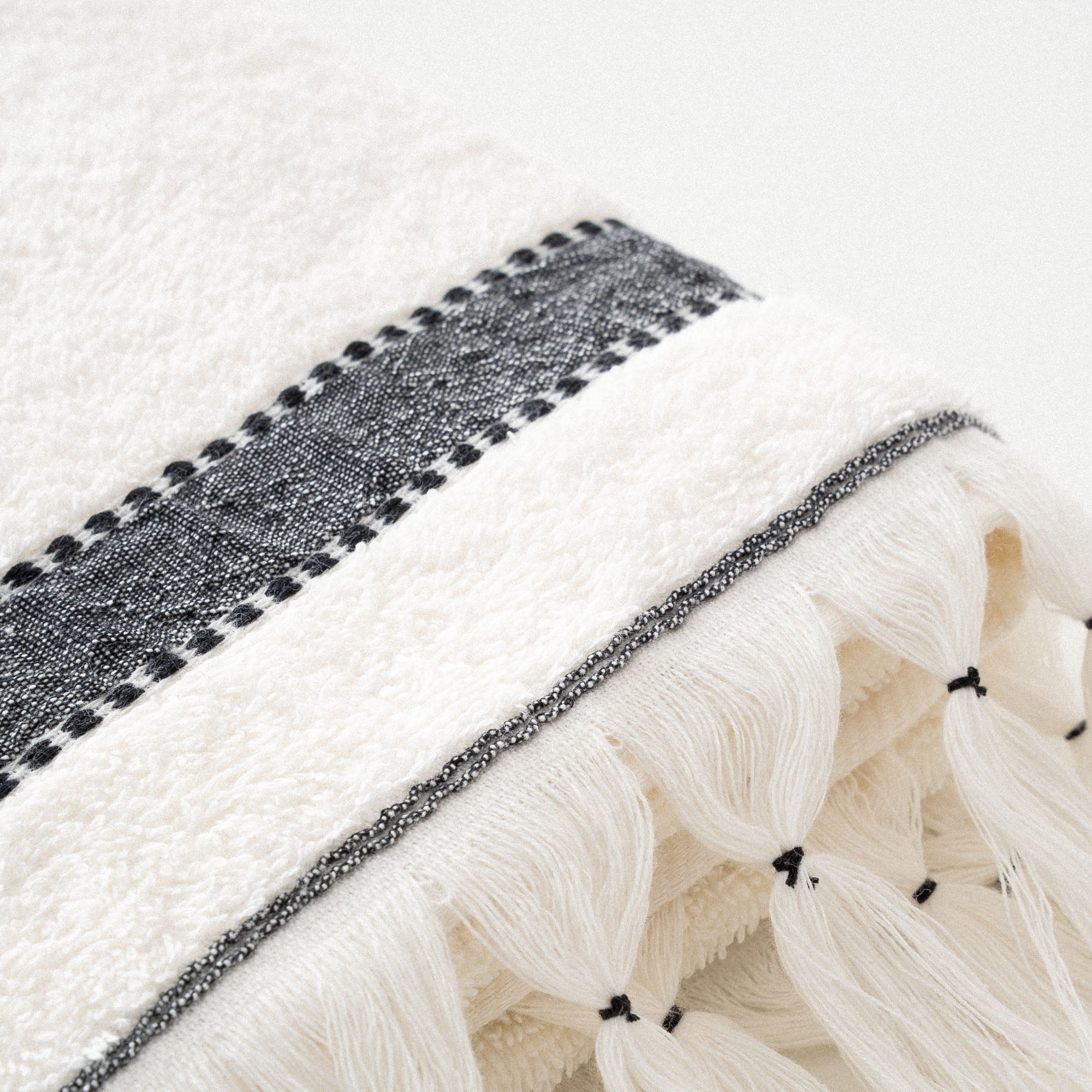 Galya Organic Turkish Cotton Kapok Bordered Hand Towel Cream-Black