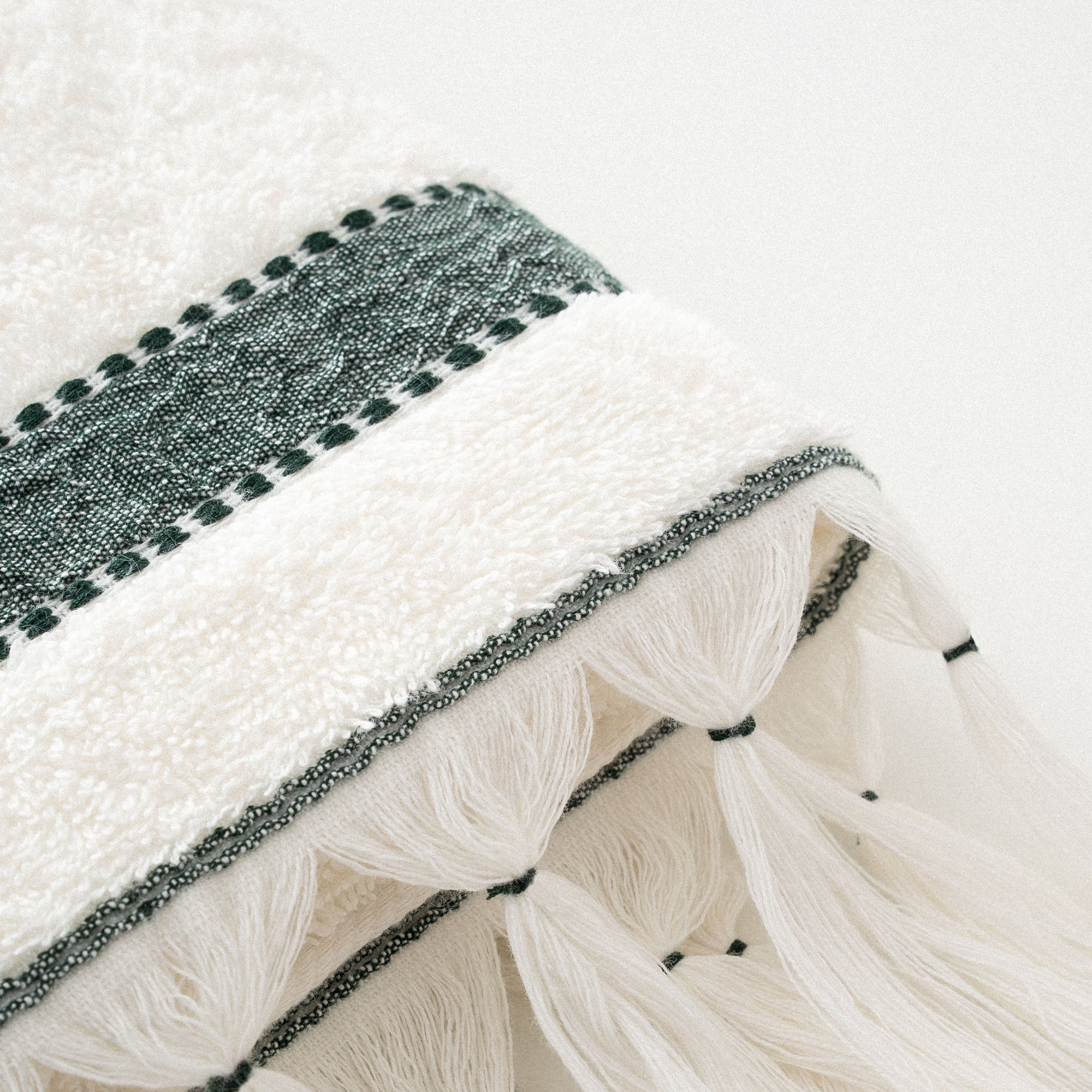 Galya Organic Turkish Cotton Kapok Bordered Hand Towel Cream-Green