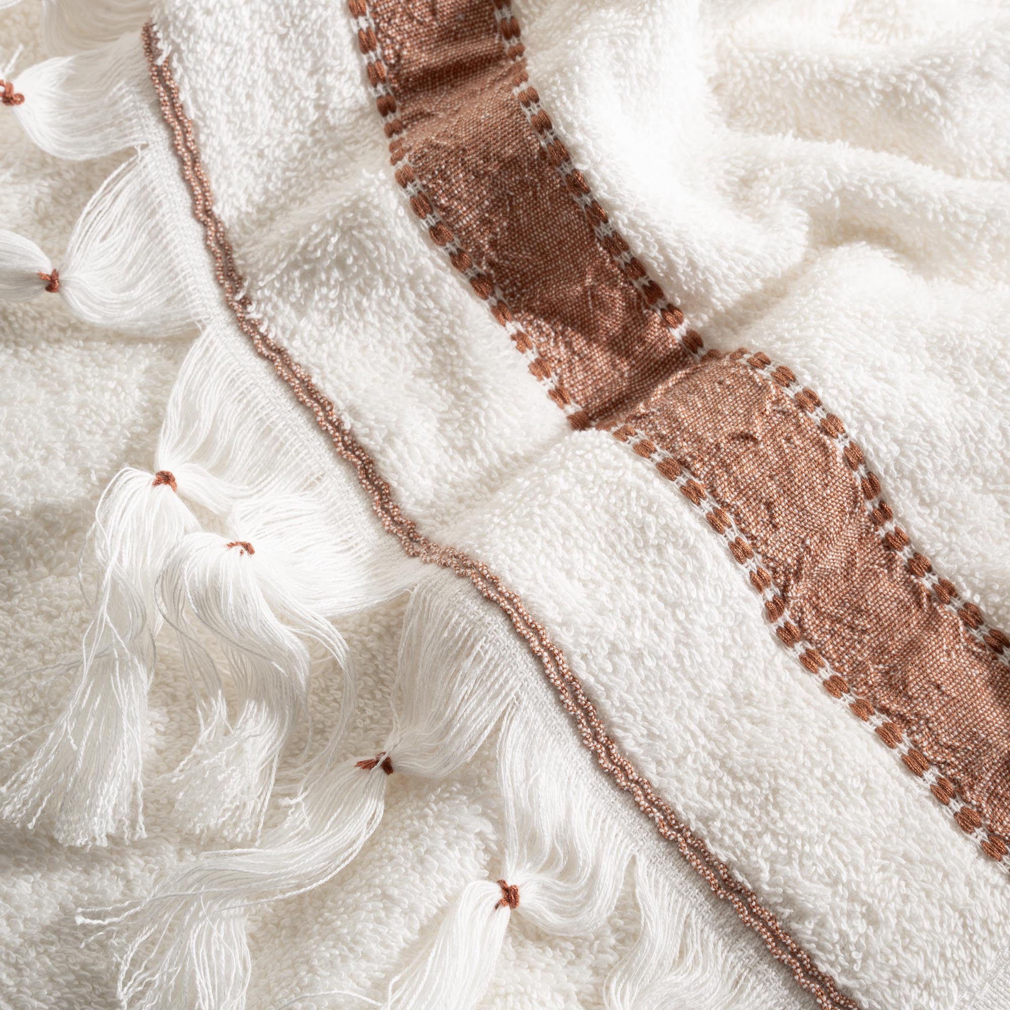 Galya 2-Piece Hand & Face Towel Set %100 Organic Cotton with Kapok Bordered Cream - Terra 50X90 Cm