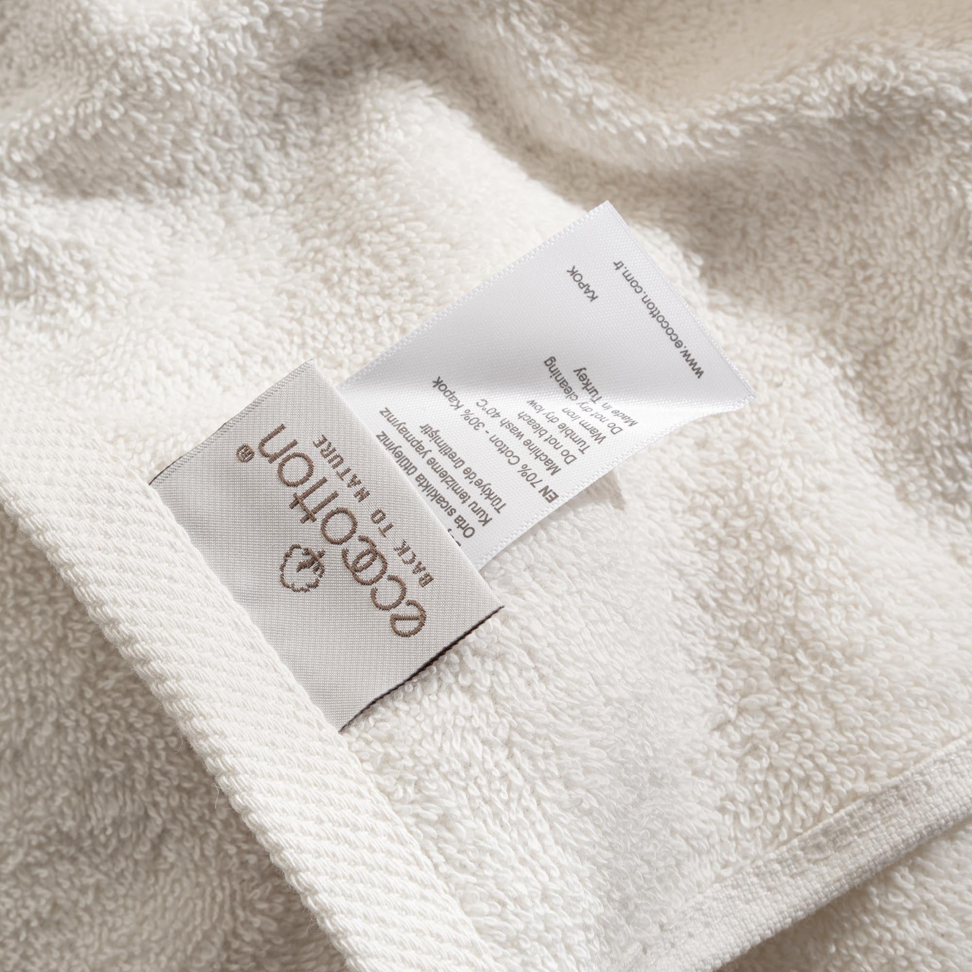 Galya 2-Piece Hand & Face Towel Set %100 Organic Cotton with Kapok Bordered Cream - Terra 50X90 Cm