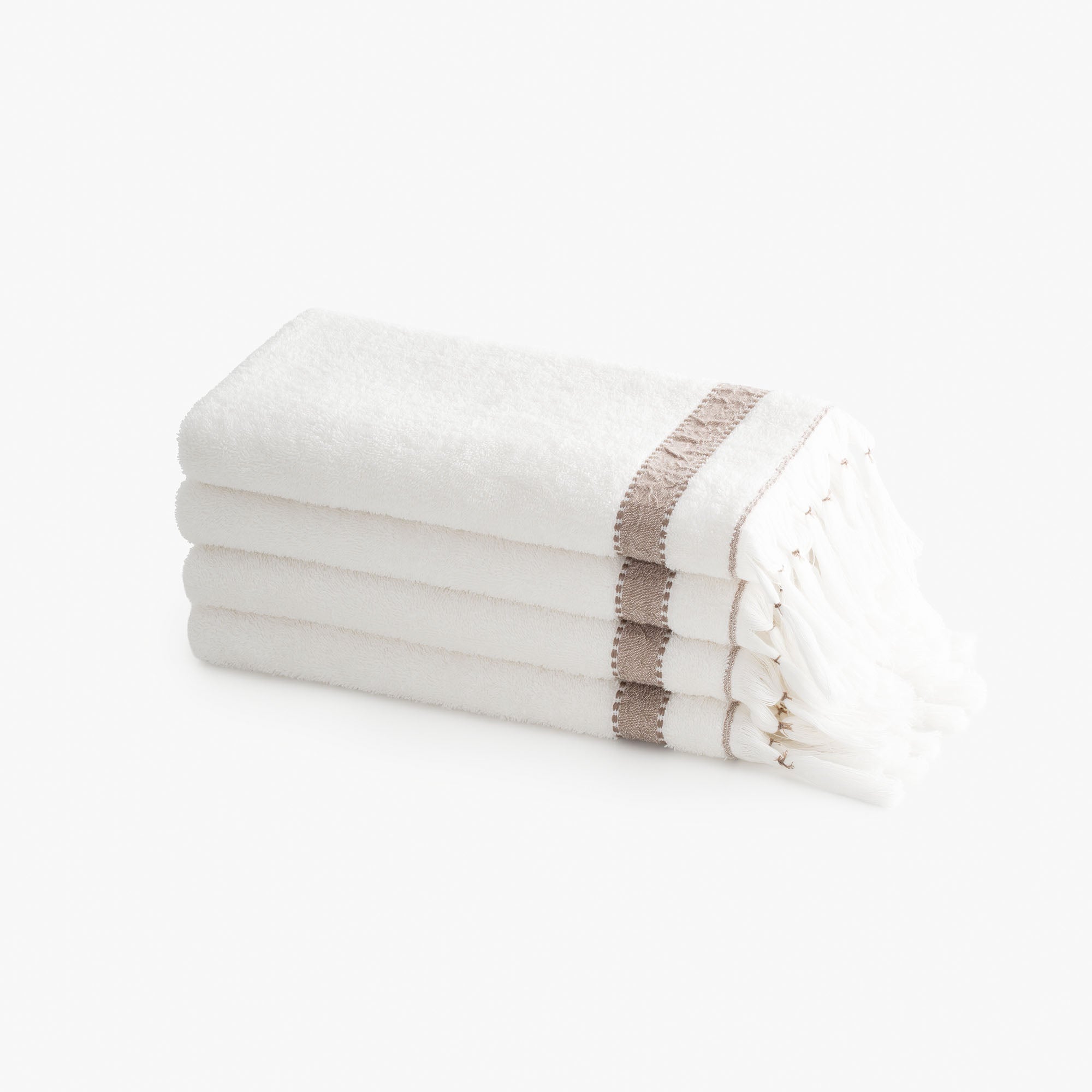 Galya 4-Piece Hand & Face Towel Set %100 Organic Cotton with Kapok Bordered Cream - Beige 50X90 Cm