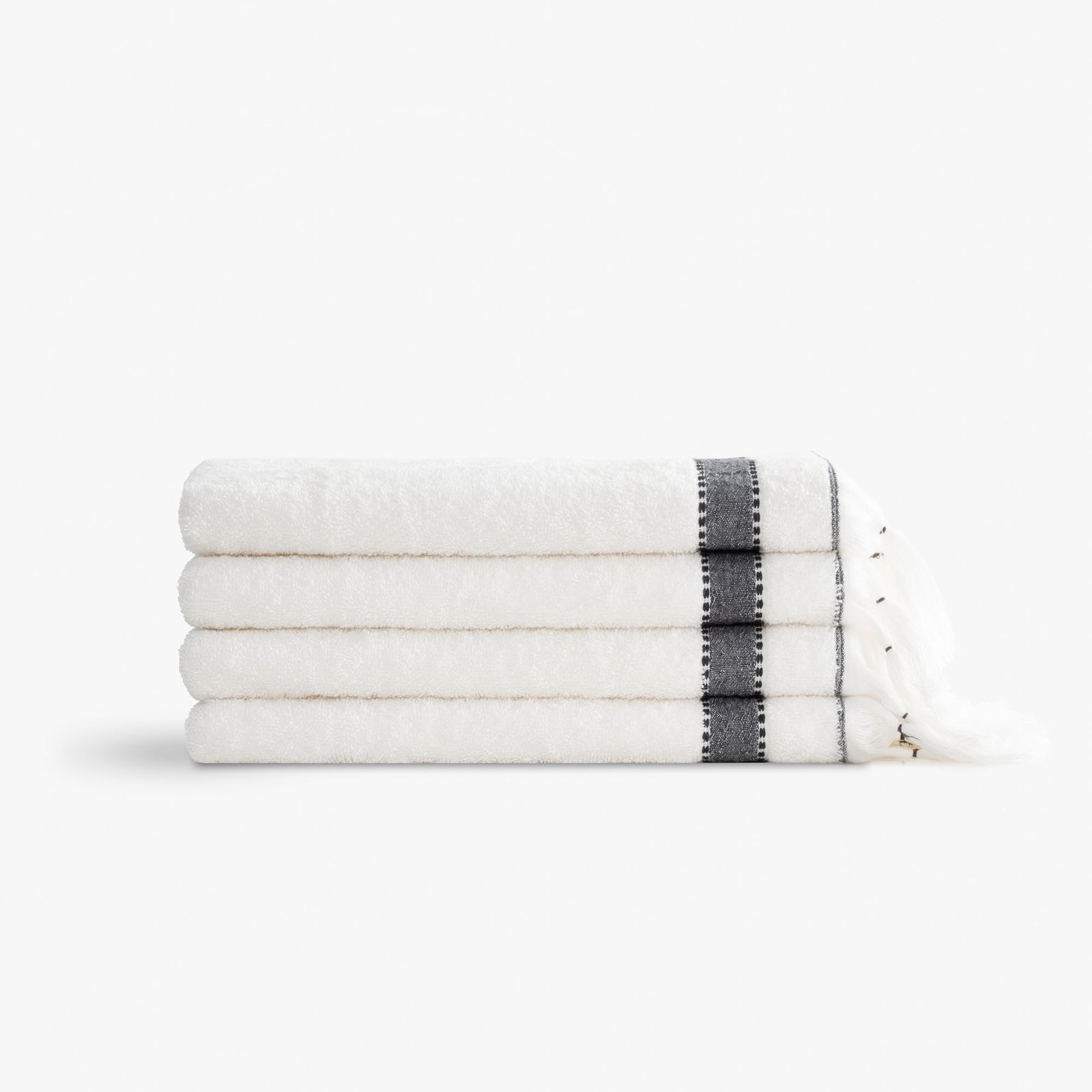 Galya 4-Piece Hand & Face Towel Set %100 Organic Cotton with Kapok Bordered Cream - Black 50X90 Cm