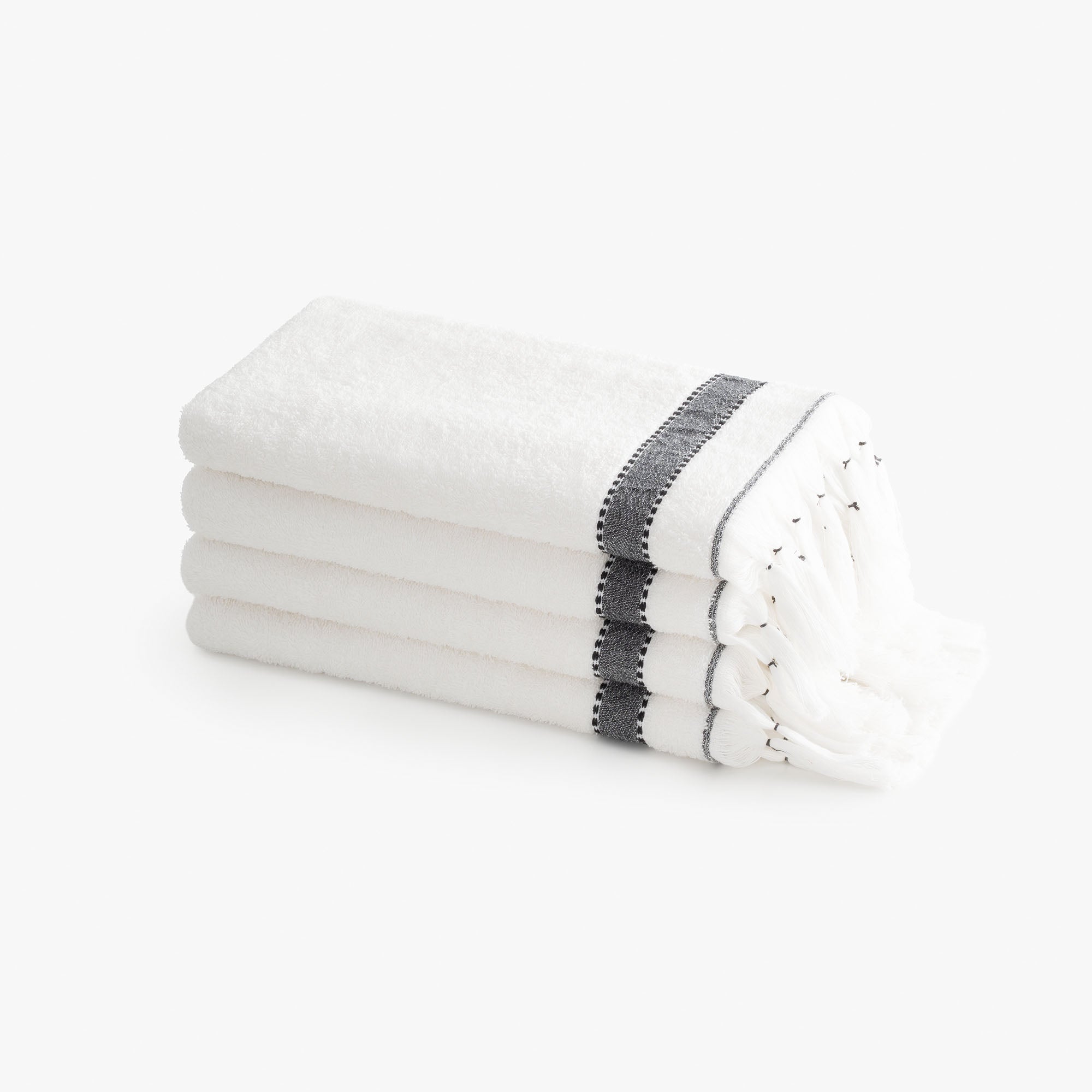 Galya 4-Piece Hand & Face Towel Set %100 Organic Cotton with Kapok Bordered Cream - Black 50X90 Cm