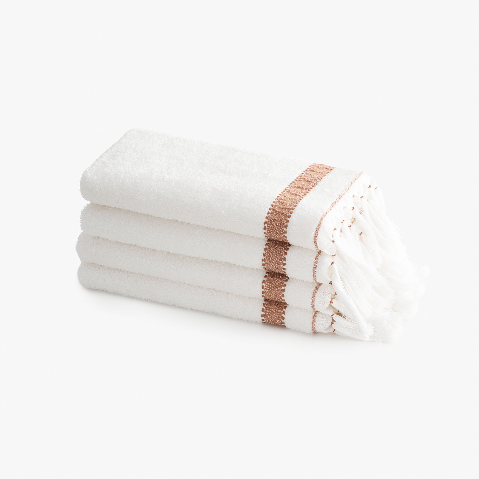 Galya 4-Piece Hand & Face Towel Set %100 Organic Cotton with Kapok Bordered Cream - Terra 50X90 Cm