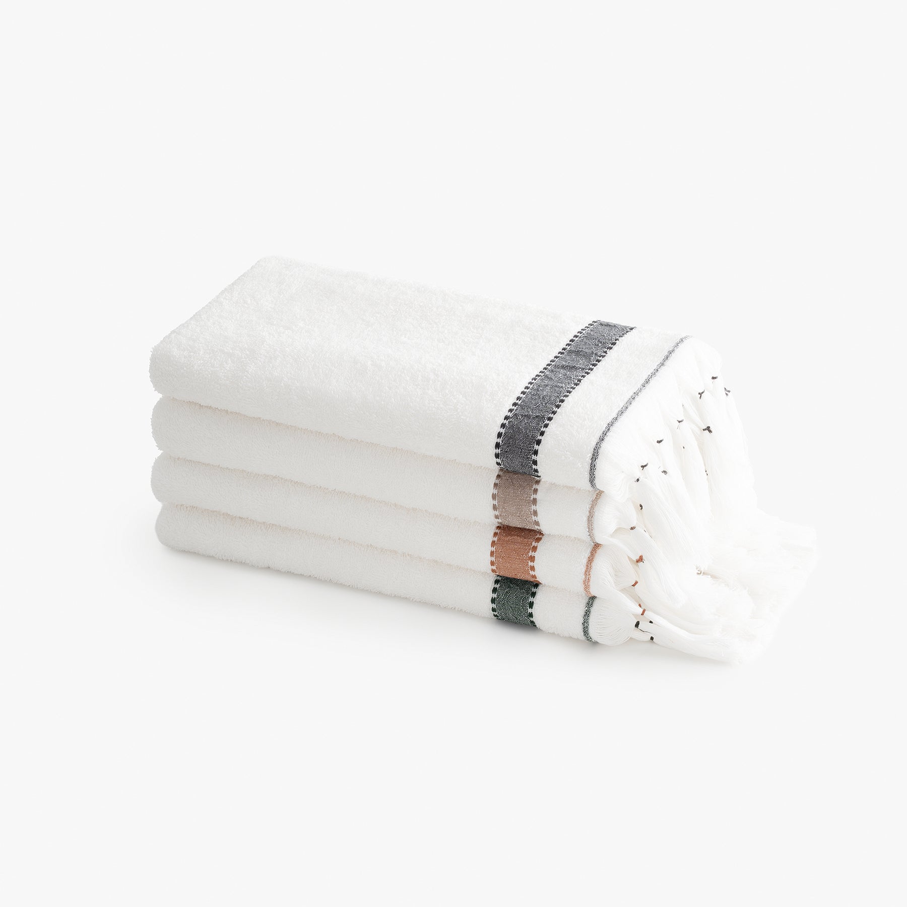 Galya Organic Turkish Cotton Kapok Bordered Hand Towel Set of 4 Assorted