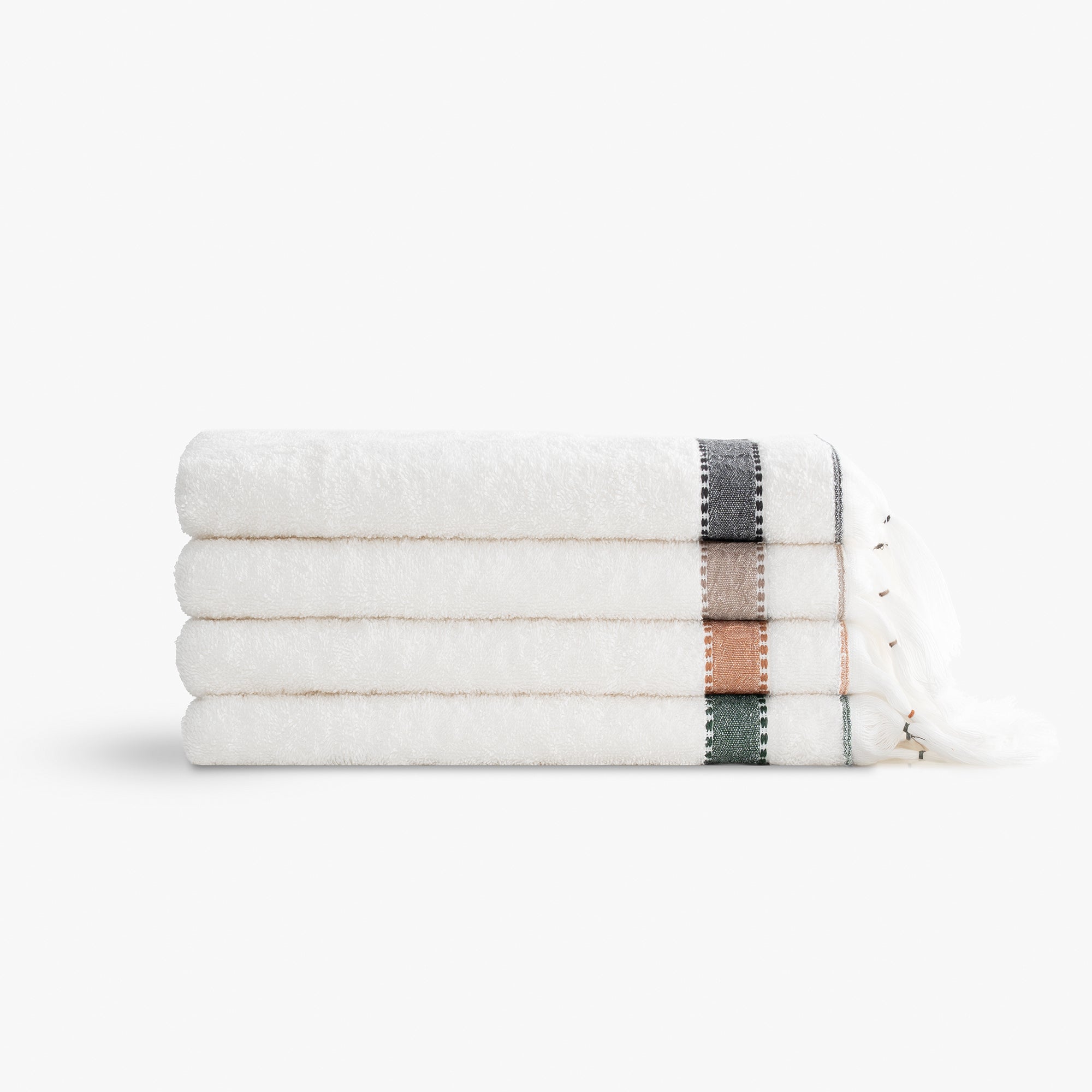Galya Organic Turkish Cotton Kapok Bordered Hand Towel Set of 4 Assorted