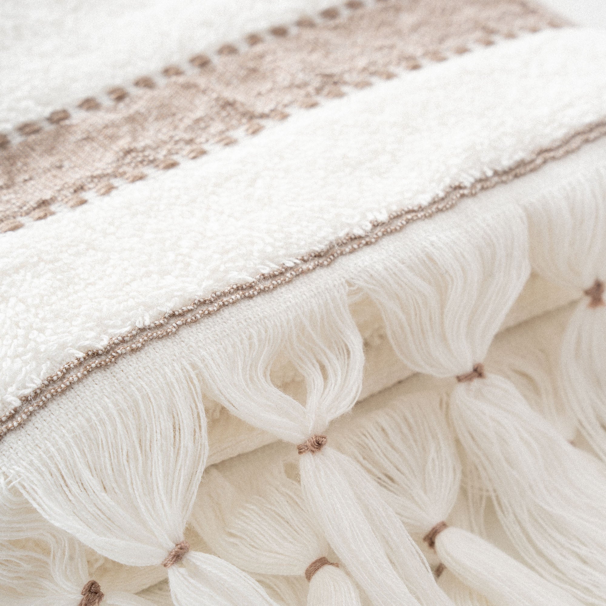 Galya Hand & Face Towel 100% Organic Kapok Bordered Cream-Beige 50x90 Cm