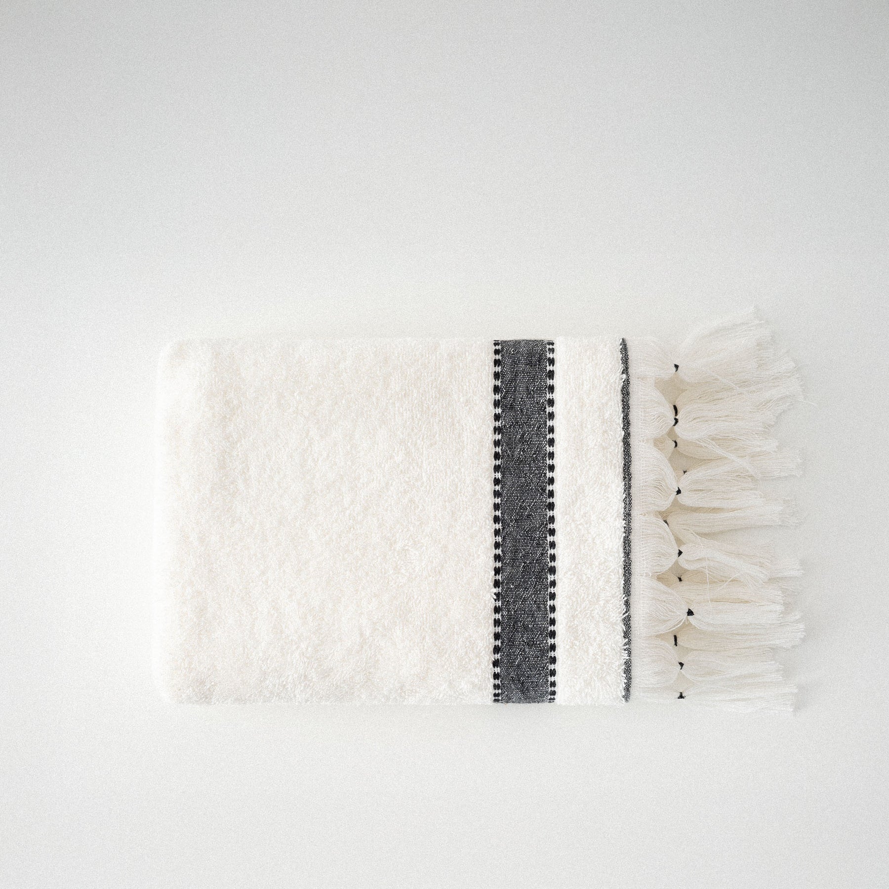 Galya Hand & Face Towel 100% Organic Kapok Bordered Cream-Dark Green 50x90 Cm