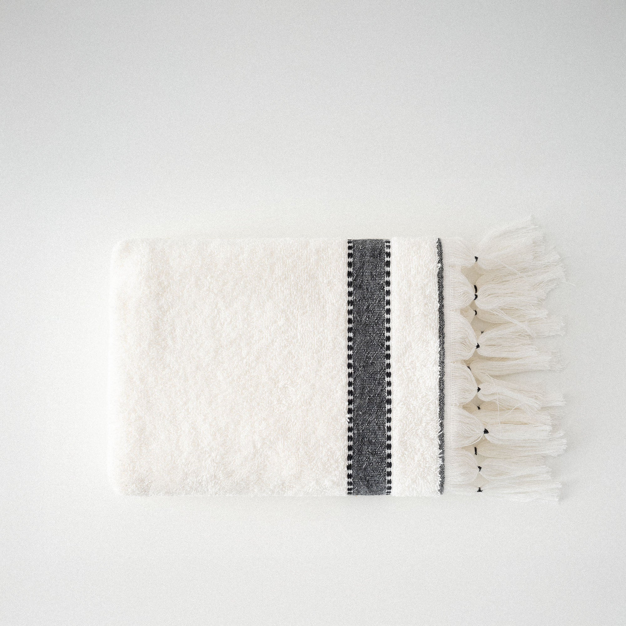 Galya Hand & Face Towel 100% Organic Kapok Bordered Cream-Dark Green 50x90 Cm