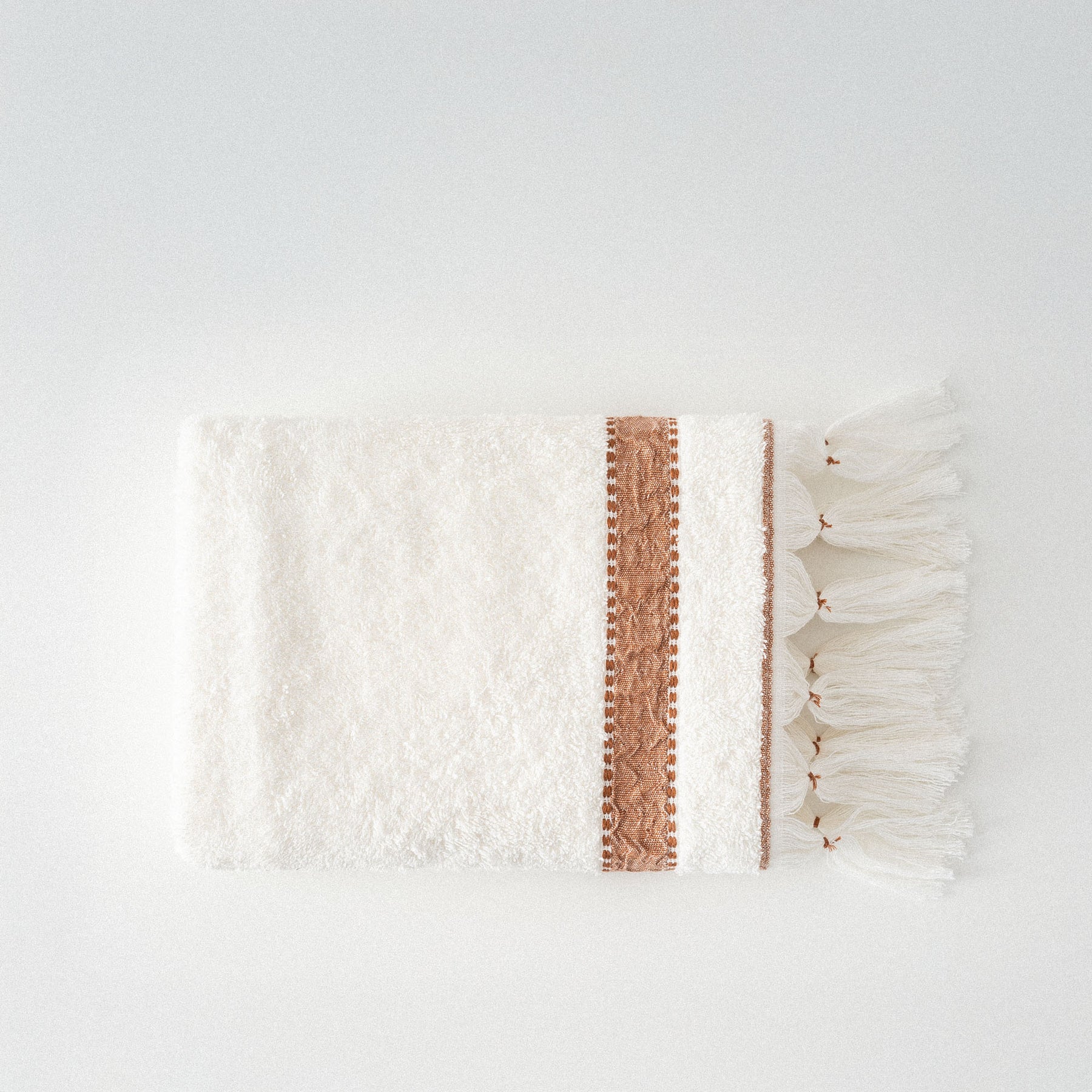 Galya Hand & Face Towel 100% Organic Kapok Bordered Cream-Terra 50x90 Cm