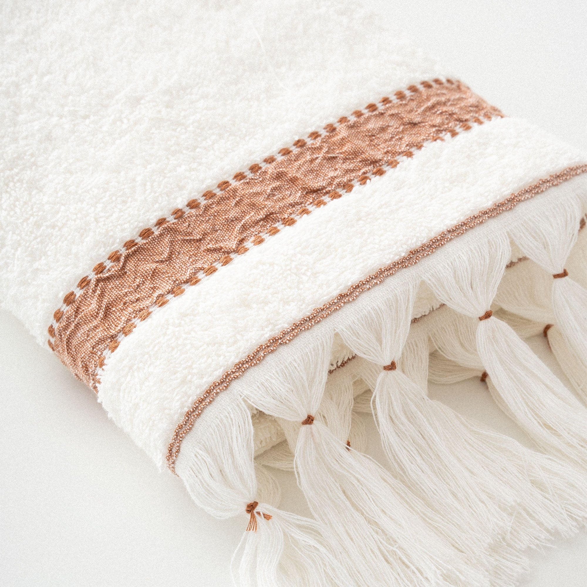 Galya Hand & Face Towel 100% Organic Kapok Bordered Cream-Terra 50x90 Cm