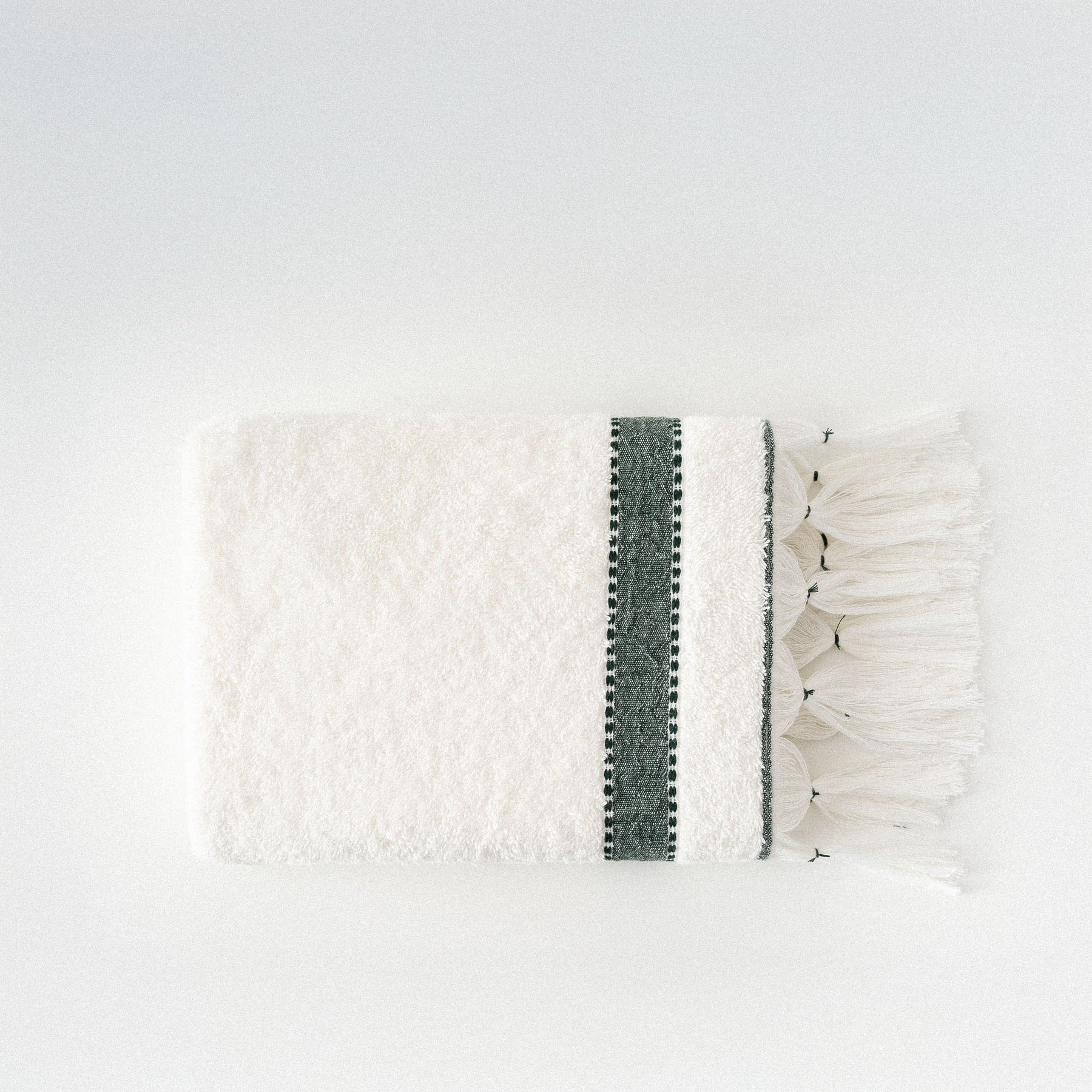 Galya Hand & Face Towel 100% Organic Kapok Bordered Cream-Green 50x90 Cm