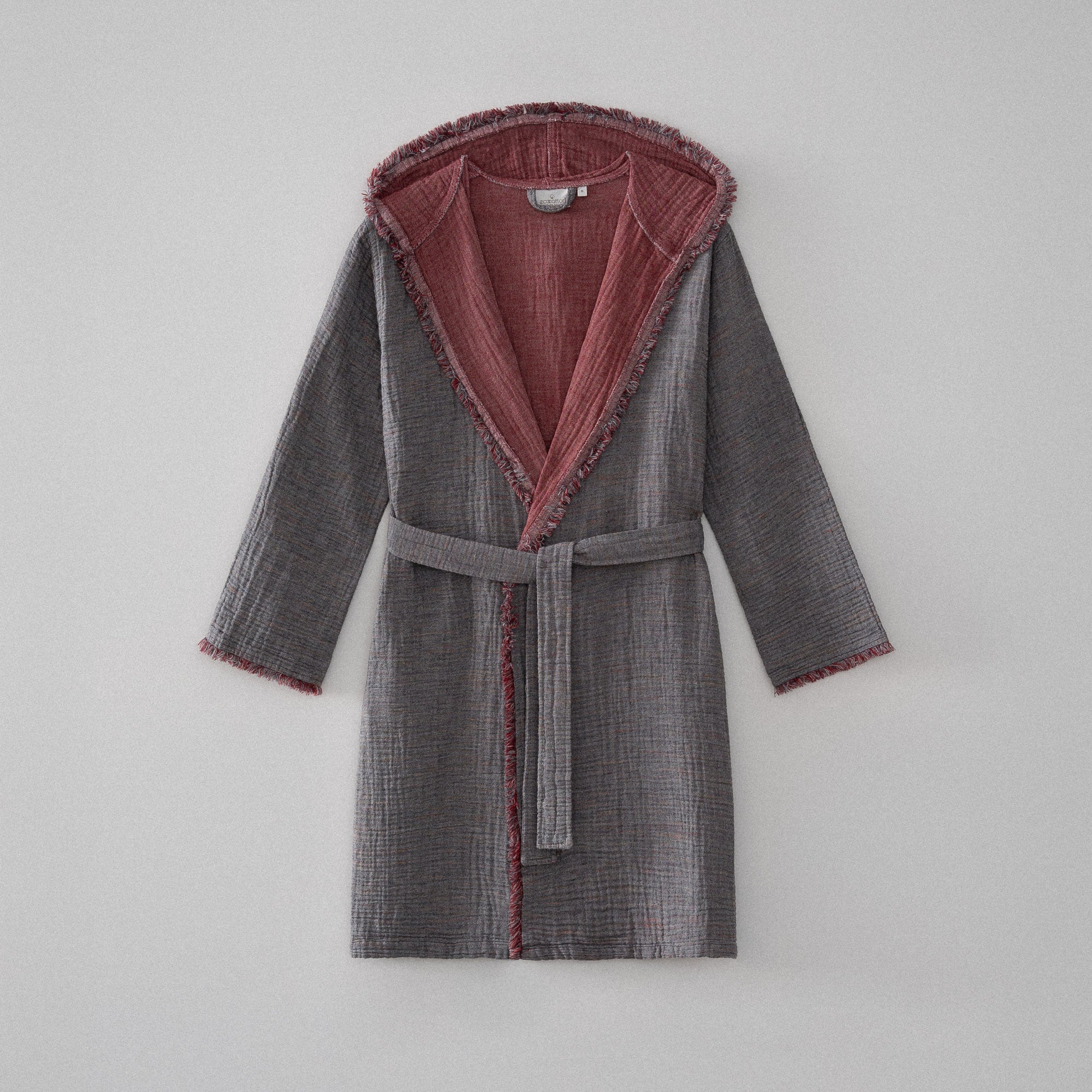 Muna Woman Bathrobe 100% Organic Cotton Inject Bordeaux -Anthracite