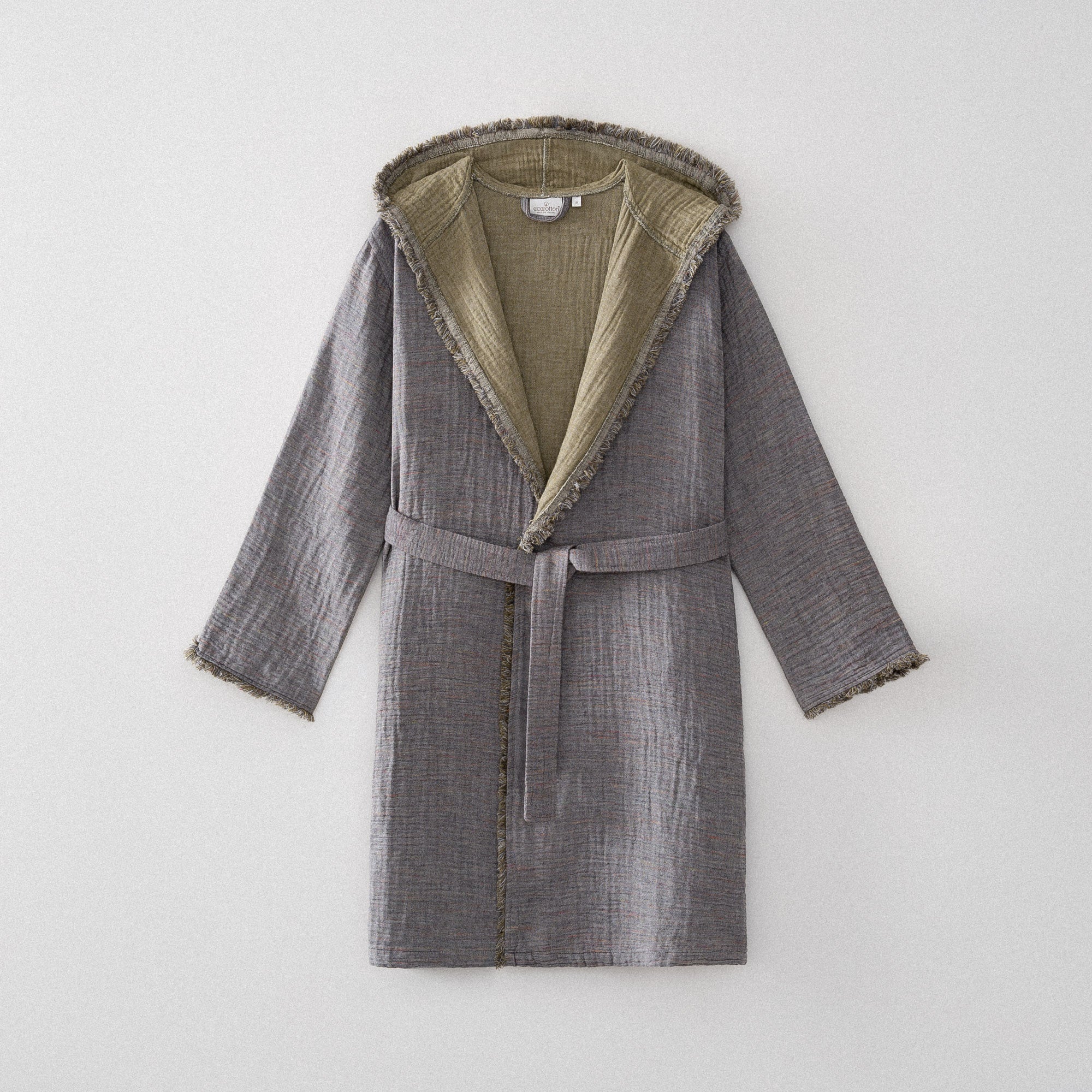 Muna Woman Bathrobe 100% Organic Cotton Inject Green-Anthracite