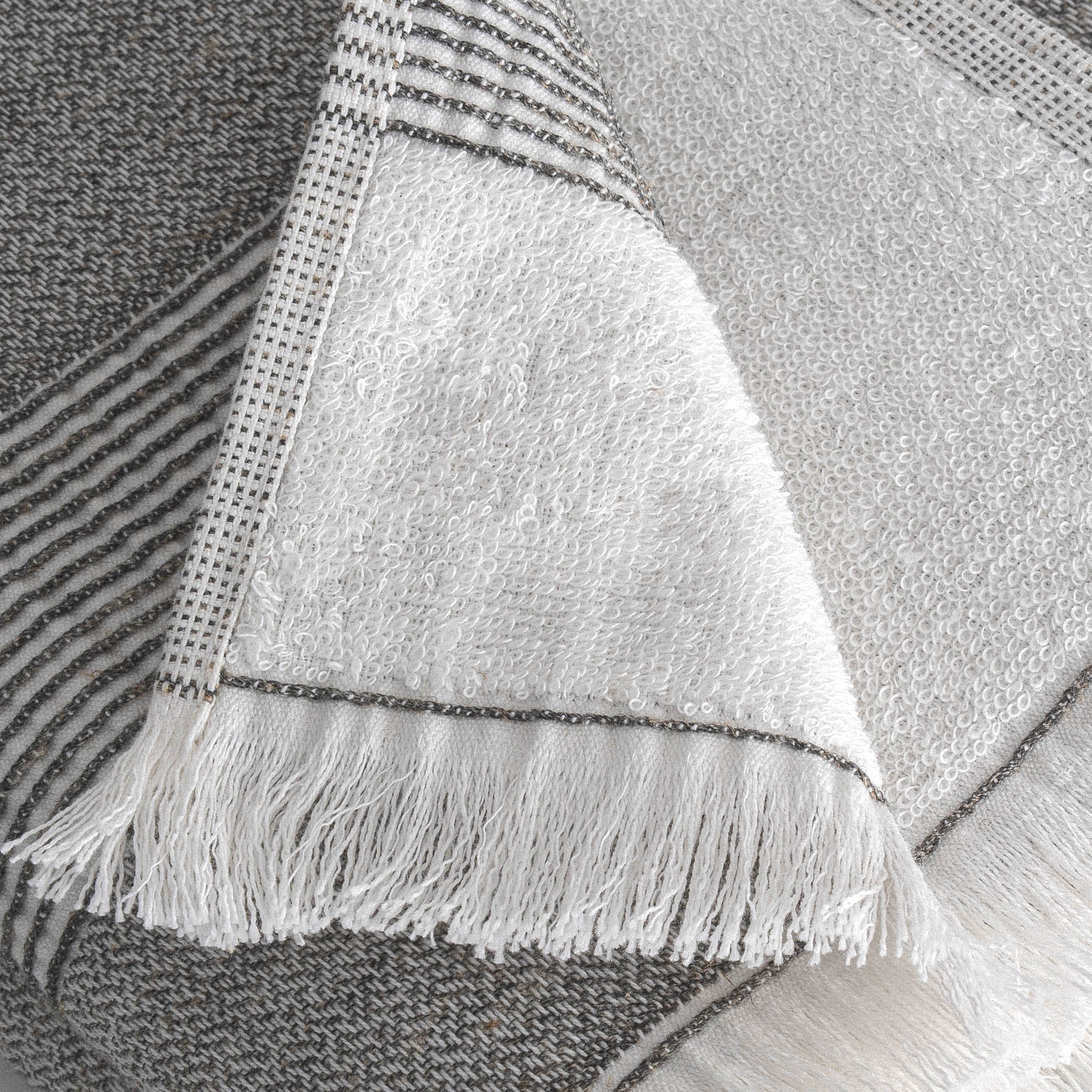 Hasna Organic Turkish Cotton Linen Bath Towel Set of 3 Anthracite
