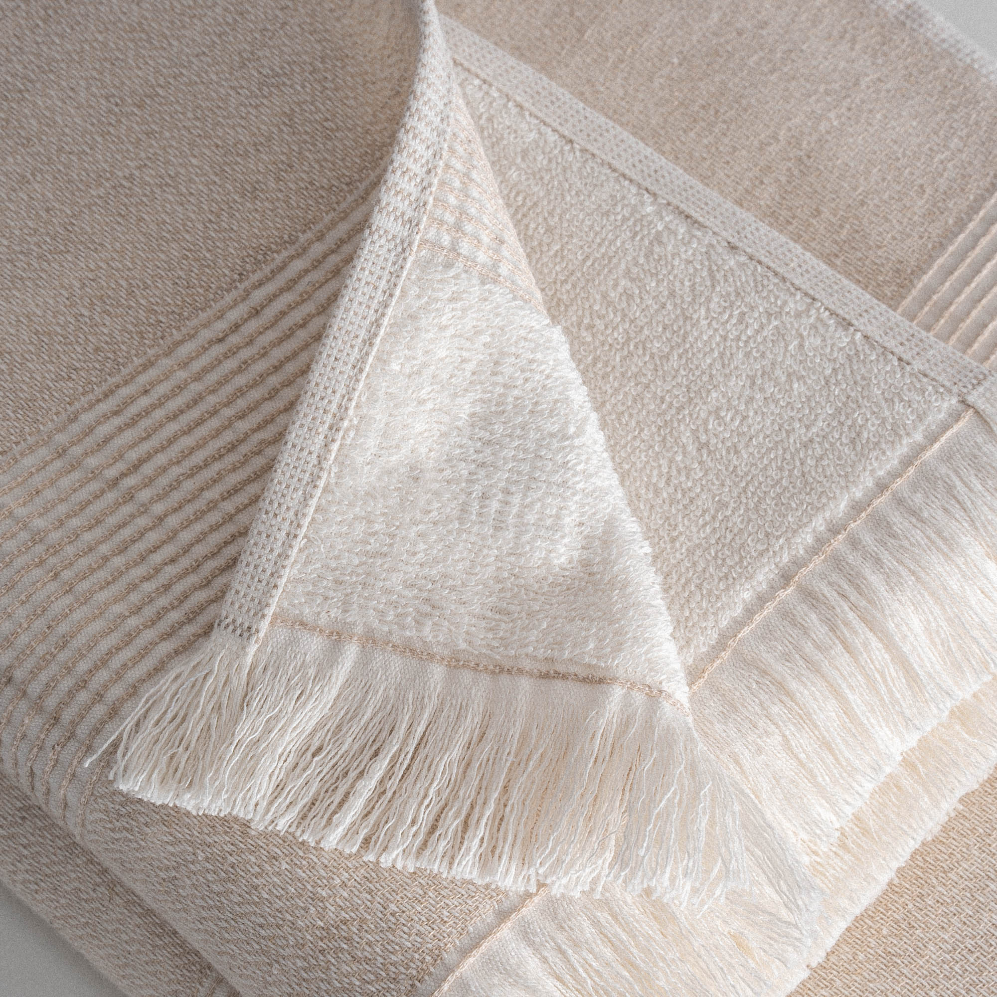 Hasna Organic Turkish Cotton Linen Bath Towel Set of 3 Beige
