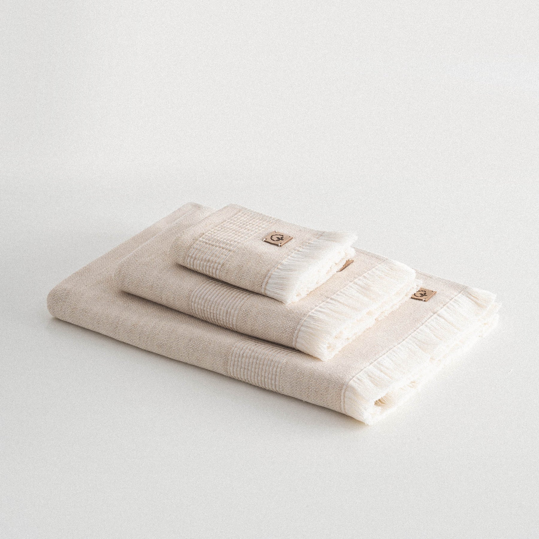 Hasna Organic Turkish Cotton Linen Bath Towel Set of 3 Beige