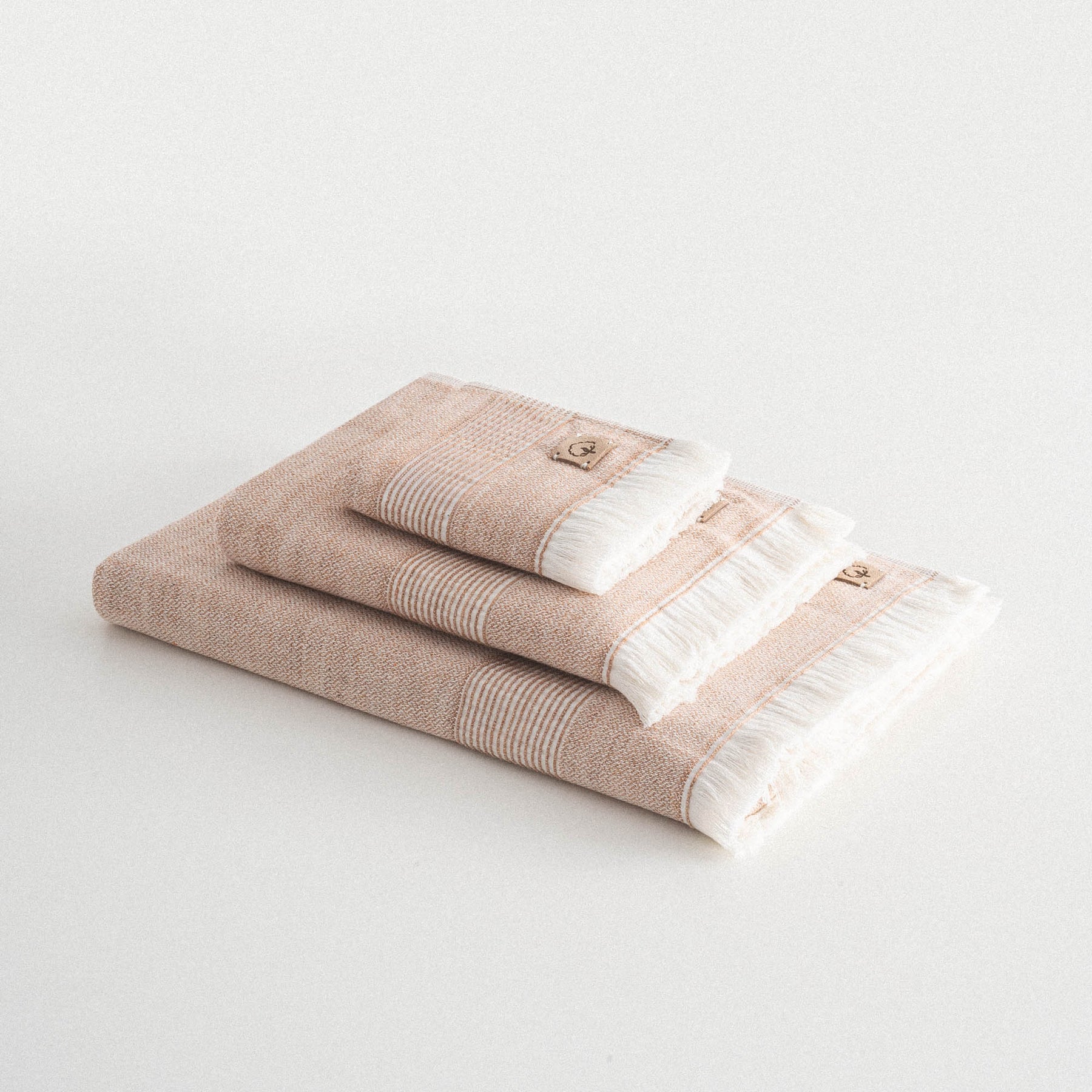 Hasna Organic Turkish Cotton Linen Bath Towel Set of 3 Terra