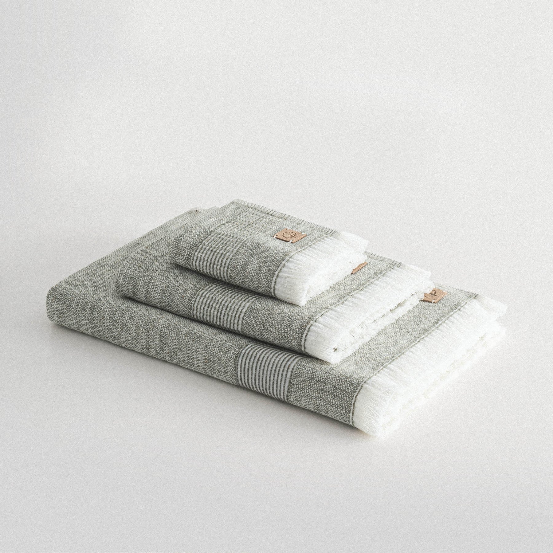 Hasna Organic Turkish Cotton Linen Bath Towel Set of 3 Khaki