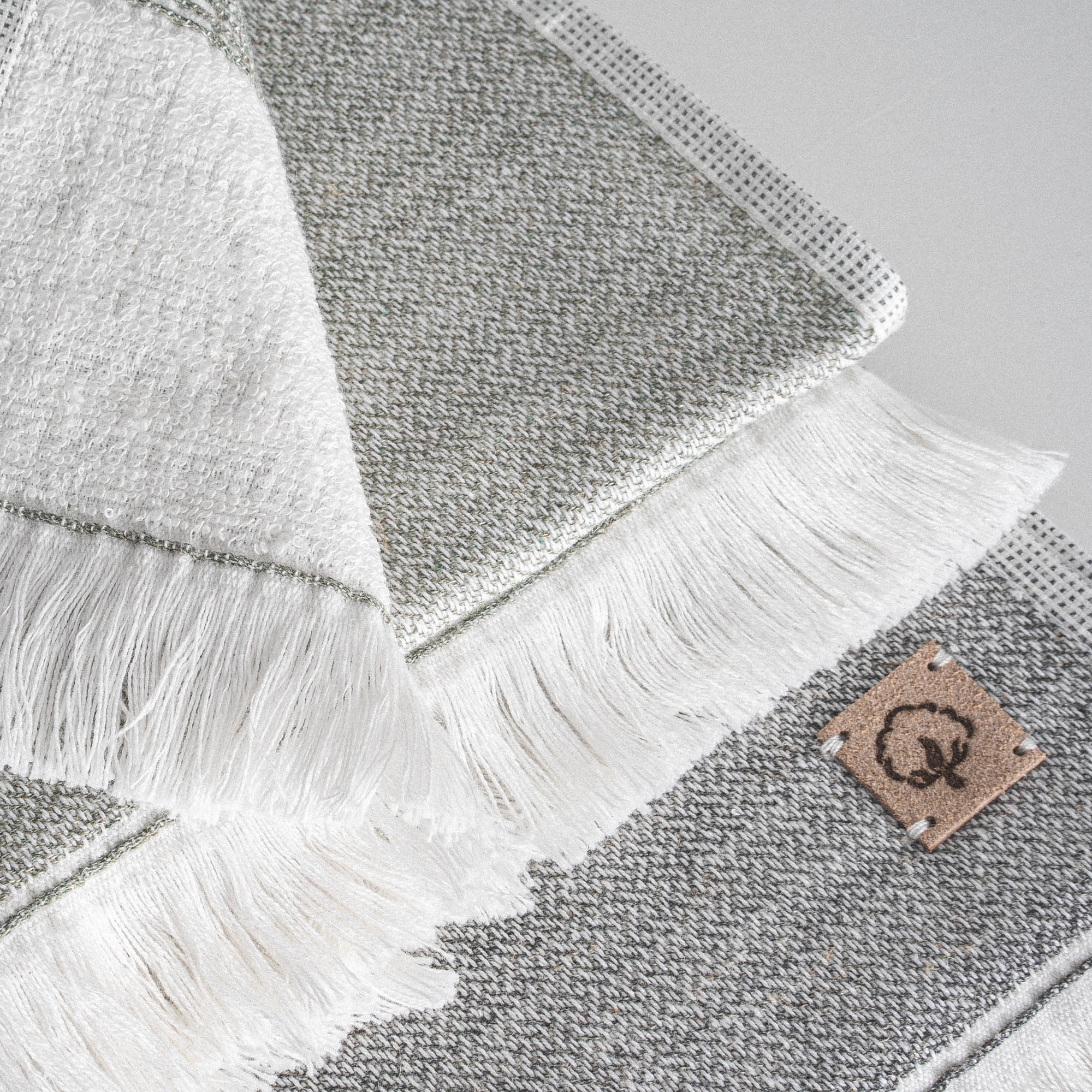 Hasna Organic Cotton Linen Hand Towel Set of 4 Anthracite-Khaki