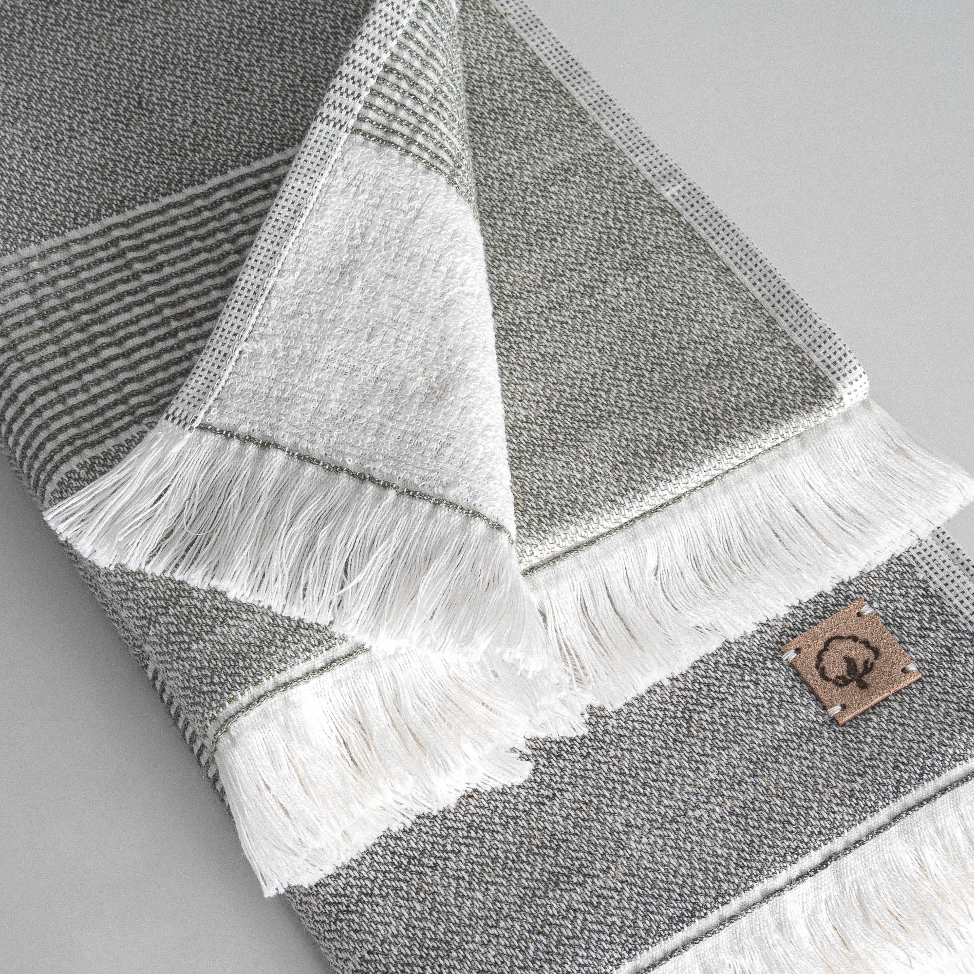 Hasna Organic Cotton Linen Hand Towel Set of 4 Anthracite-Khaki