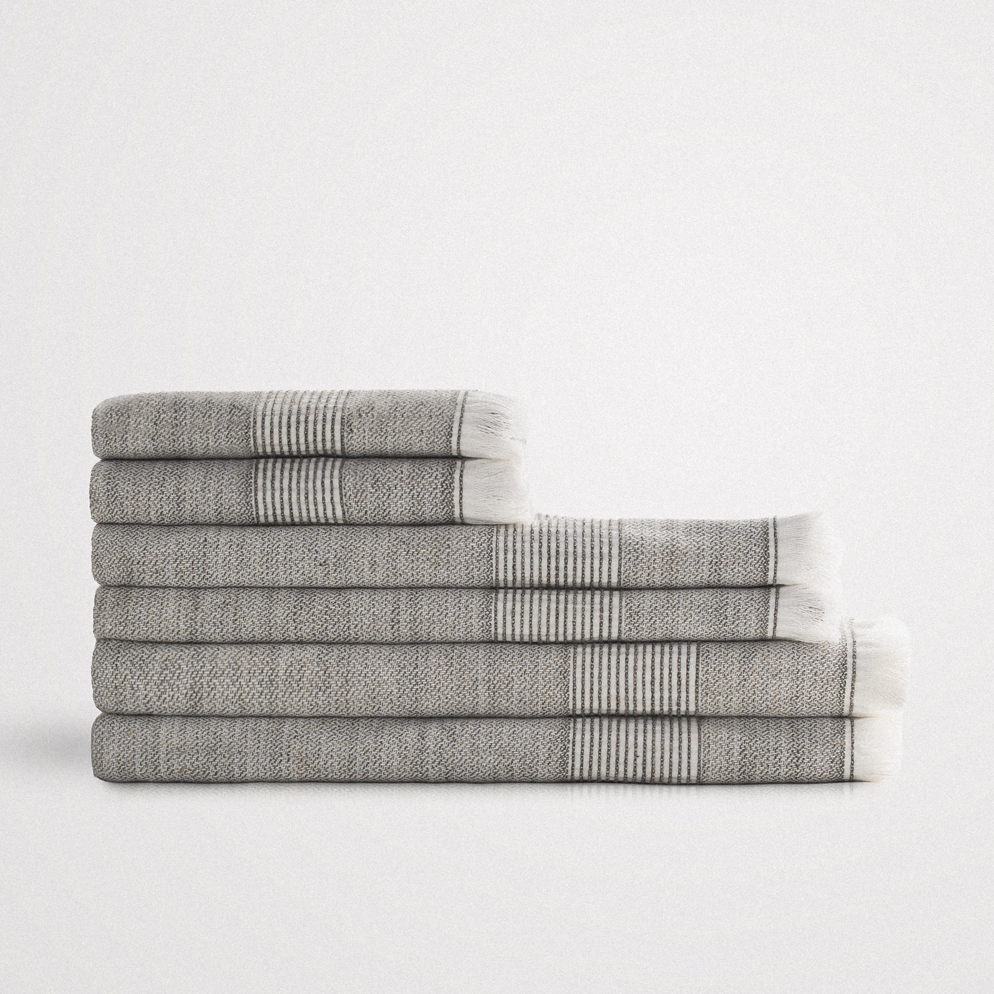 Hasna Organic Turkish Cotton Linen Bath Towel Set of 6 Anthracite