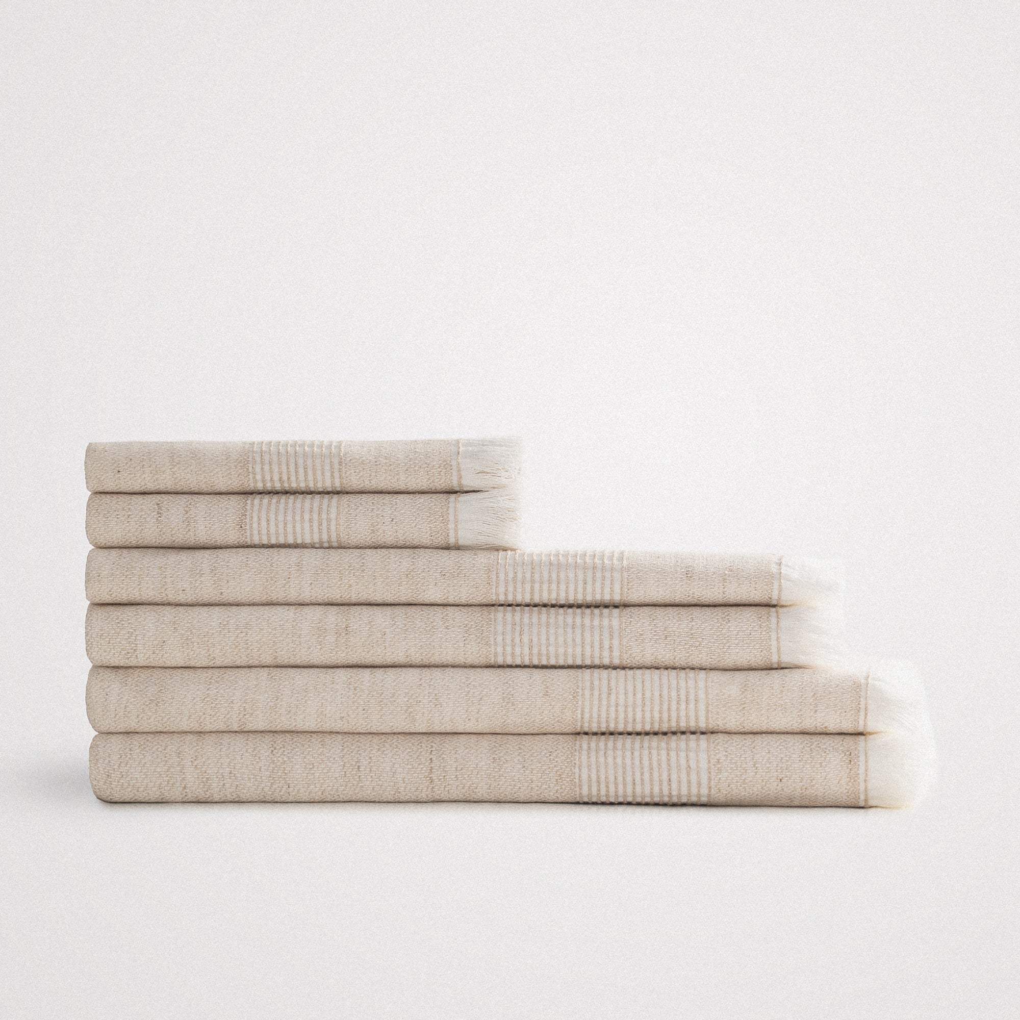 Hasna Organic Turkish Cotton Linen Bath Towel Set of 6 Beige