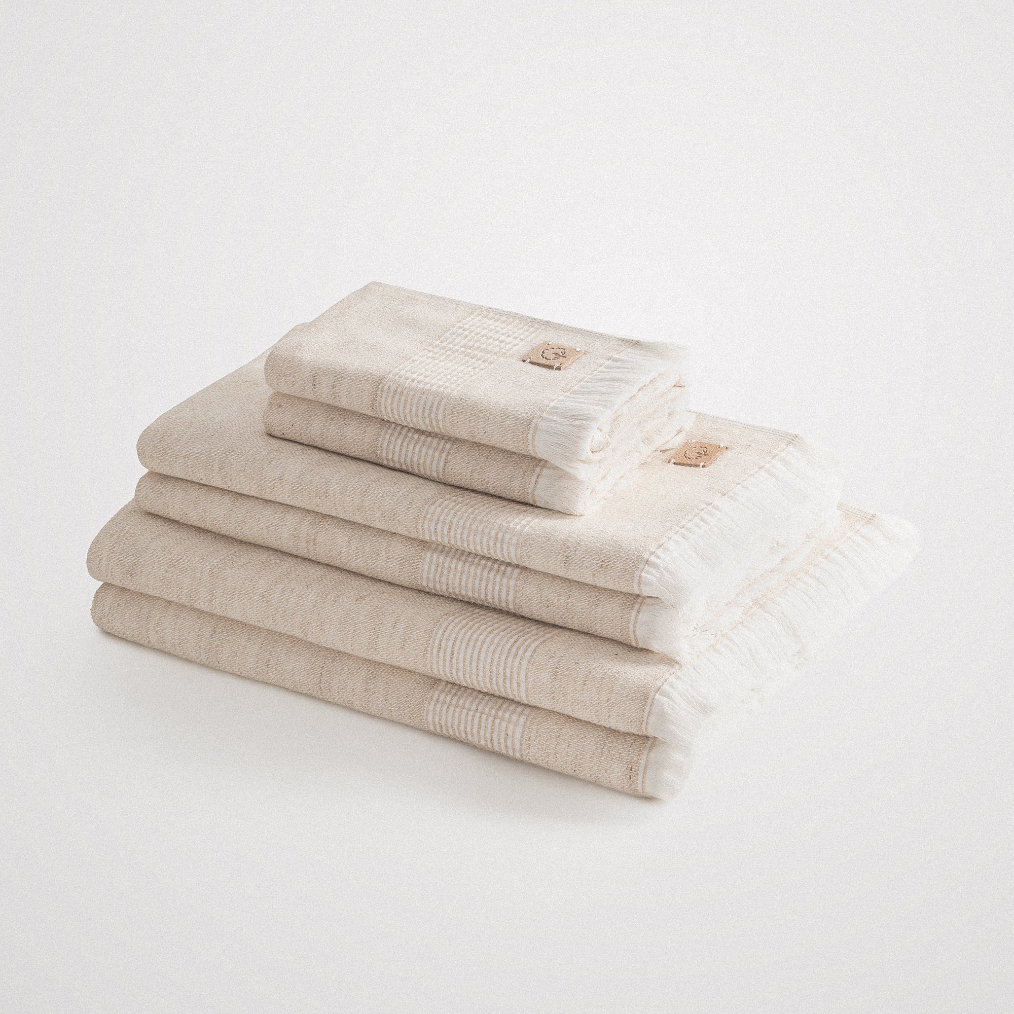 Hasna Organic Turkish Cotton Linen Bath Towel Set of 6 Beige