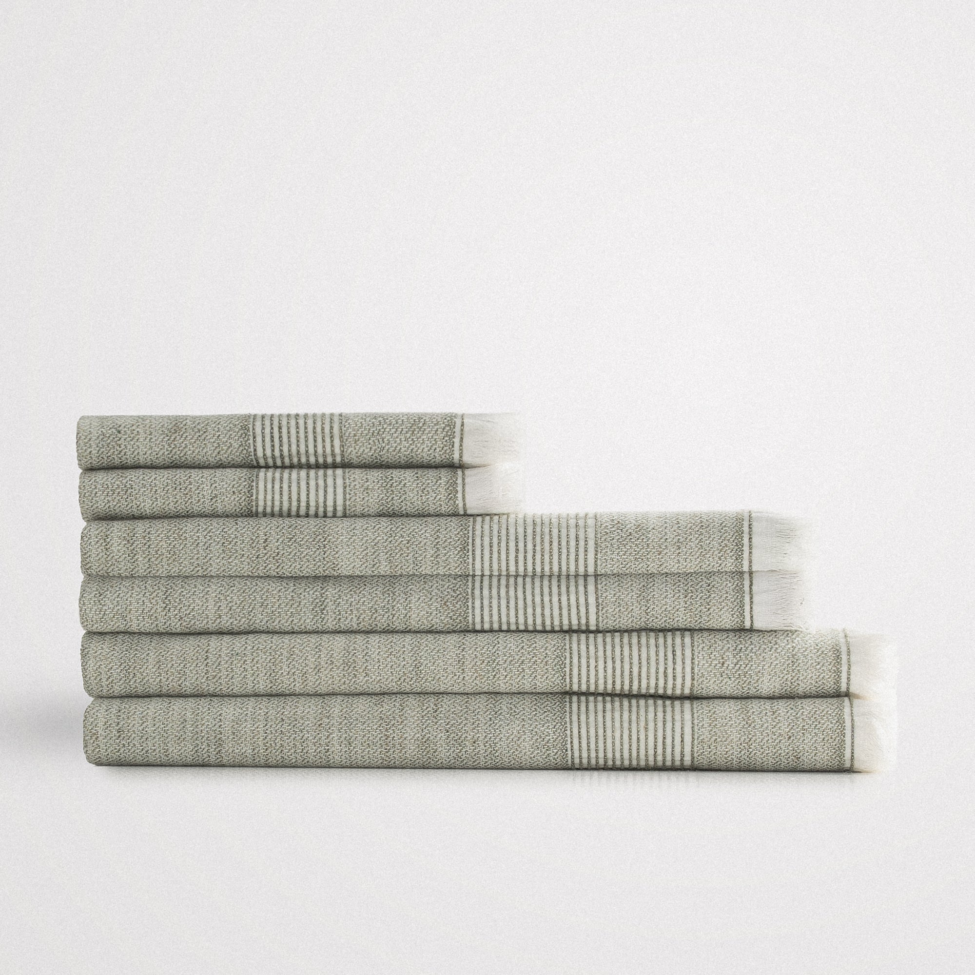 Hasna Organic Turkish Cotton Linen Bath Towel Set of 6 Khaki