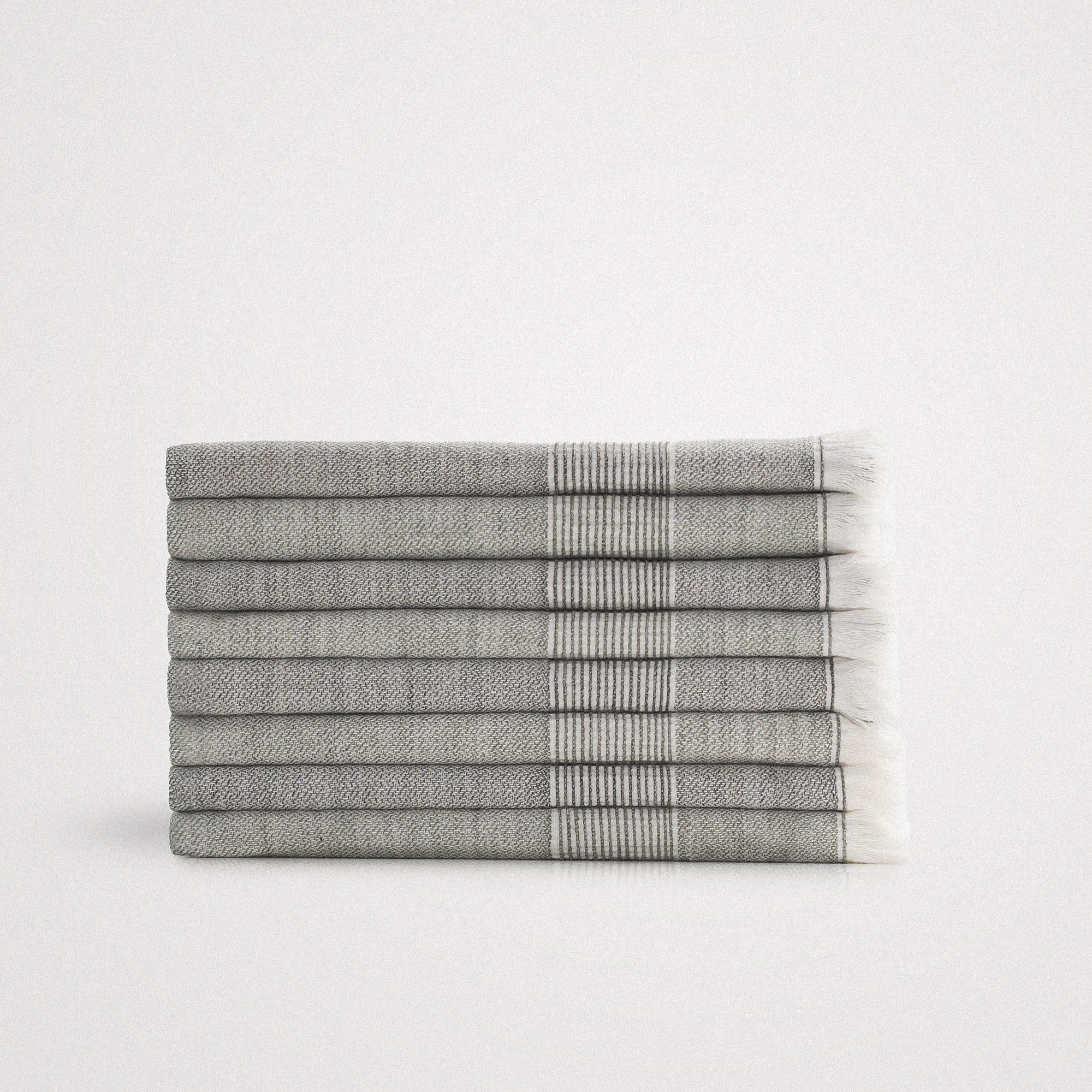 Hasna Organic Turkish Cotton Linen Hand Towel Set of 8 Anthracite-Khaki