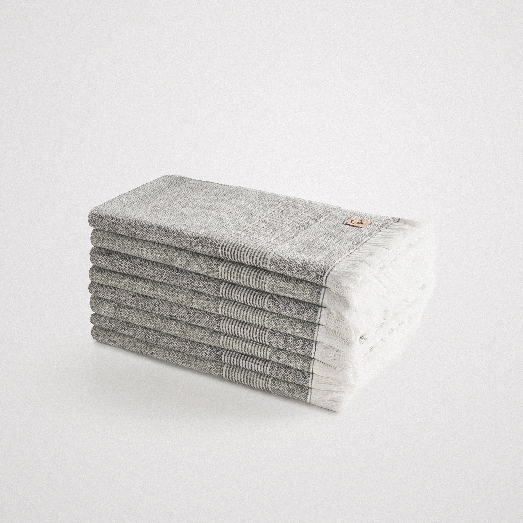 Hasna Organic Turkish Cotton Linen Hand Towel Set of 8 Anthracite-Khaki