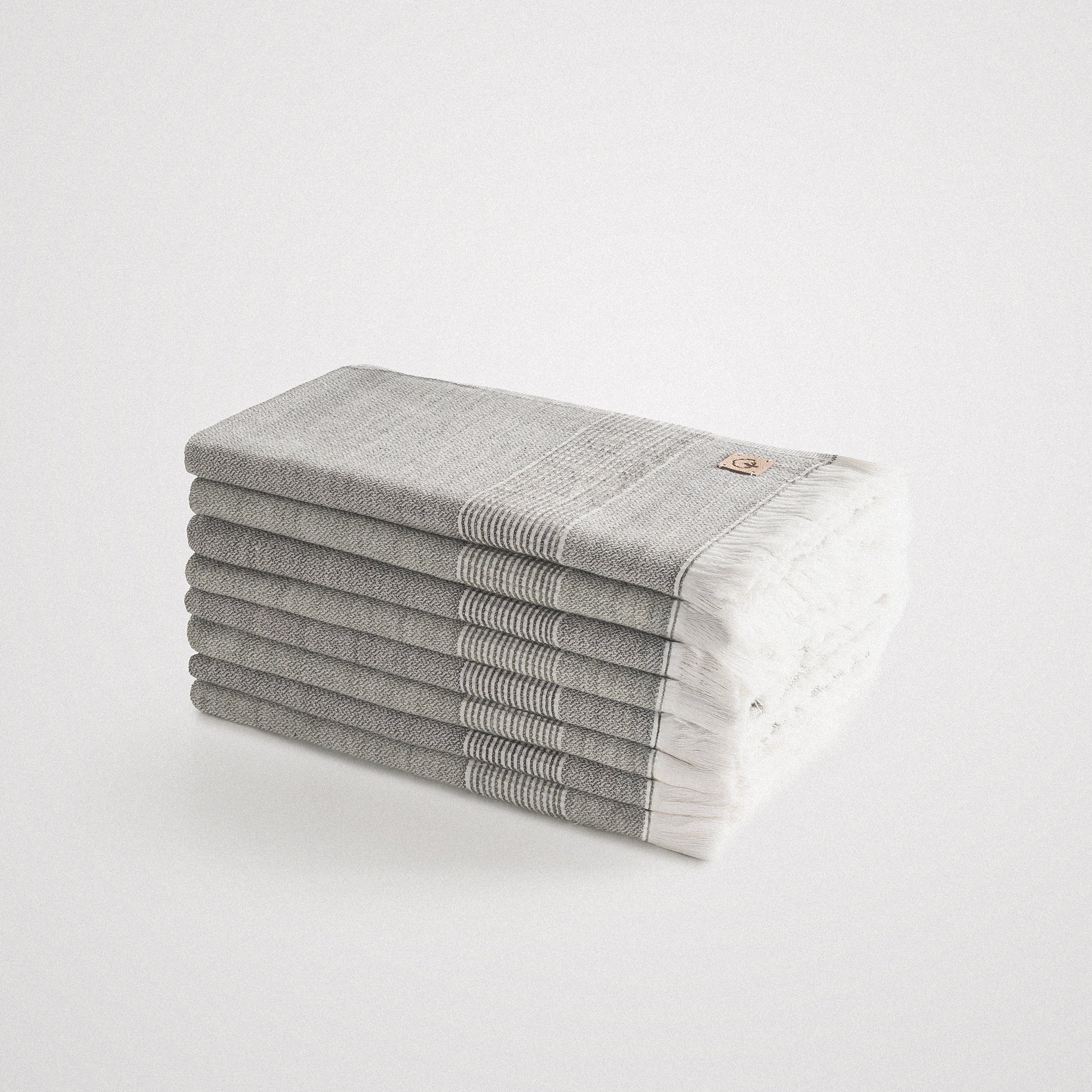 Hasna Organic Turkish Cotton Linen Hand Towel Set of 8 Anthracite-Khaki