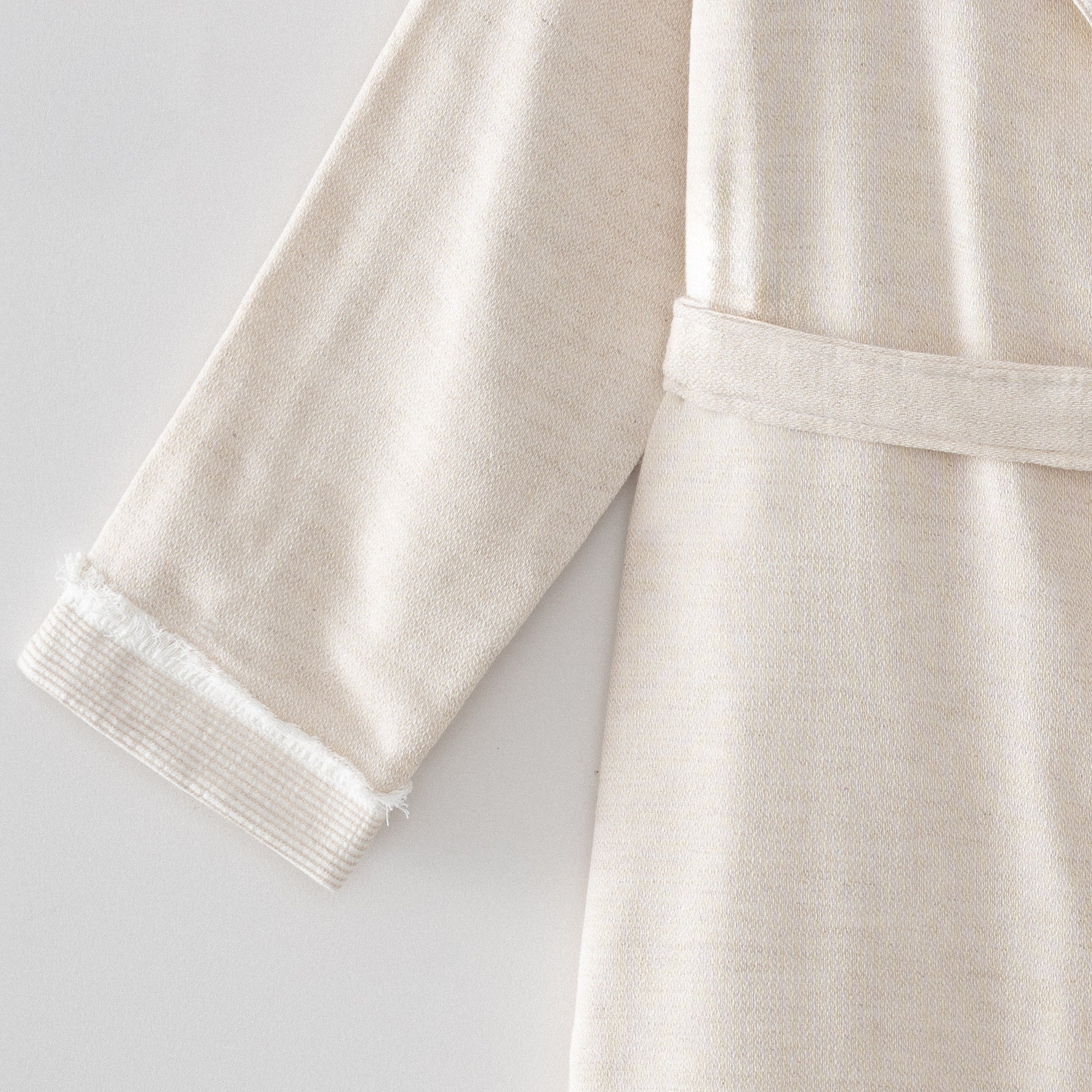 Hasna Organic Turkish Cotton Linen Women's Bathrobe Beige