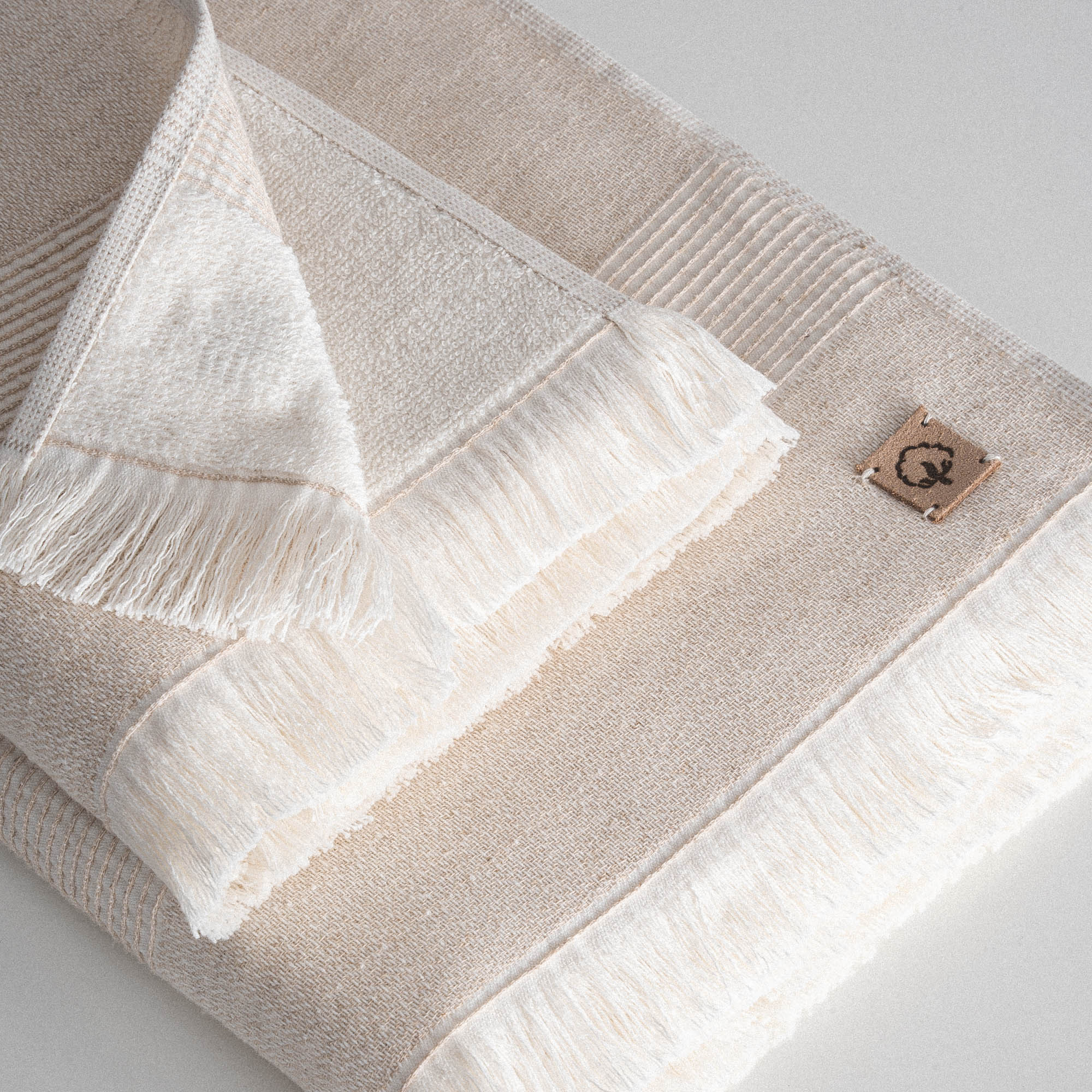 Hasna Organic Cotton Linen Bath Towel Set of 3 Beige