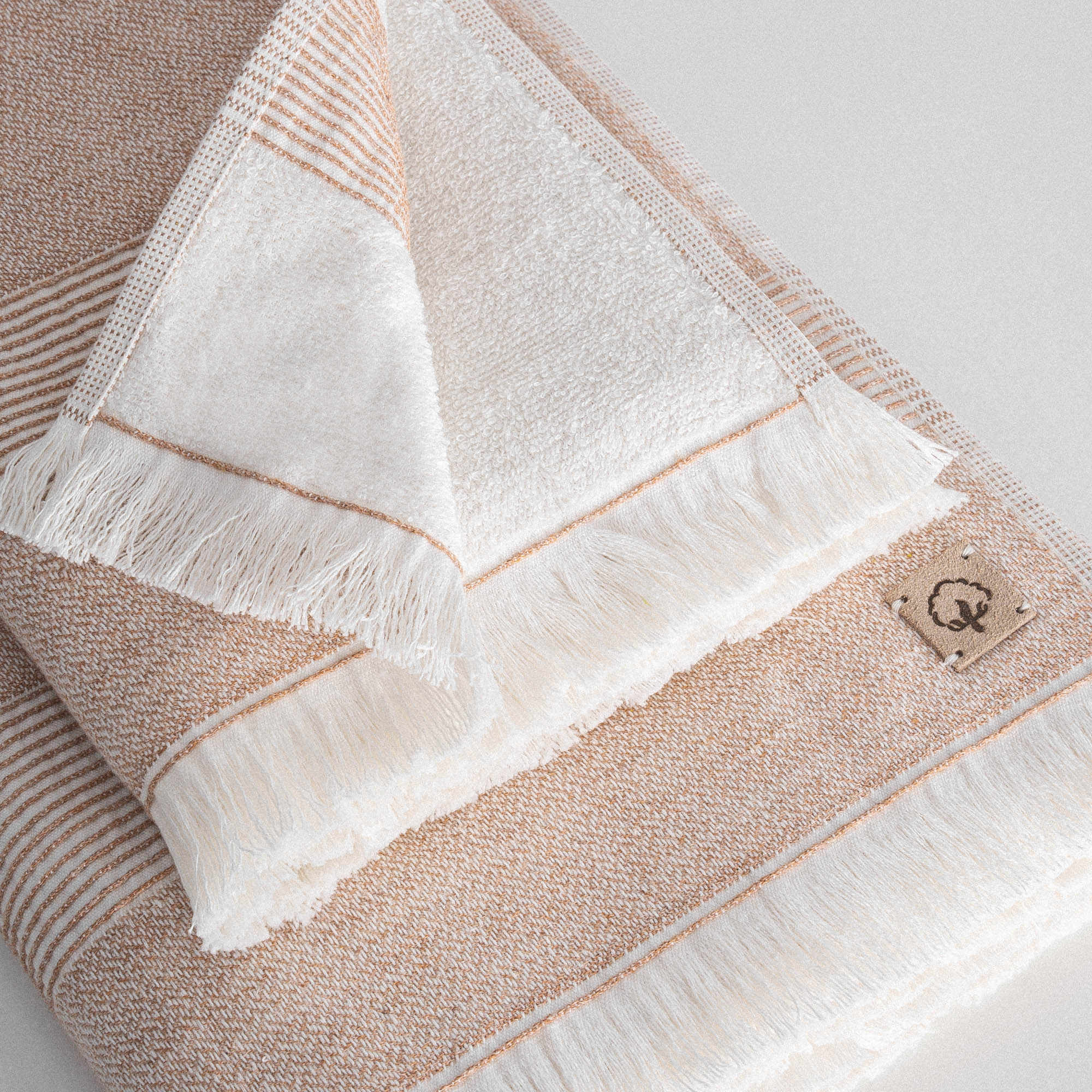 Hasna Organic Cotton Linen Bath Towel Set of 3 Terra