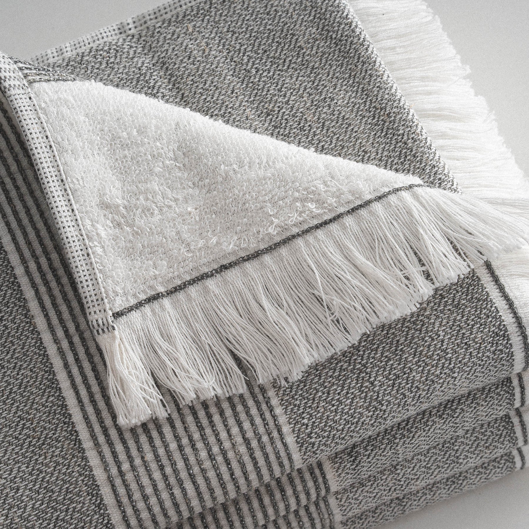 Hasna Organic Turkish Cotton Linen Bath Towel Set of 6 Anthracite