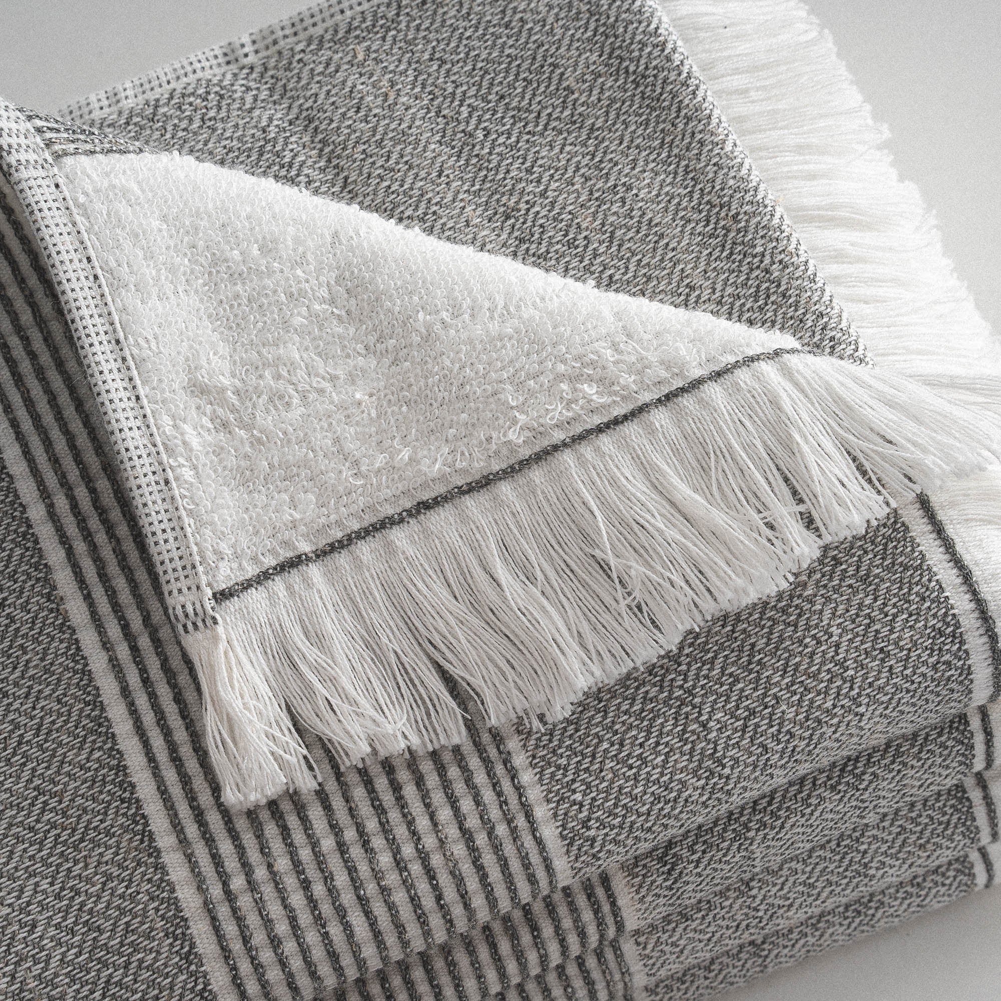 Hasna Organic Turkish Cotton Linen Bath Towel Set of 6 Anthracite