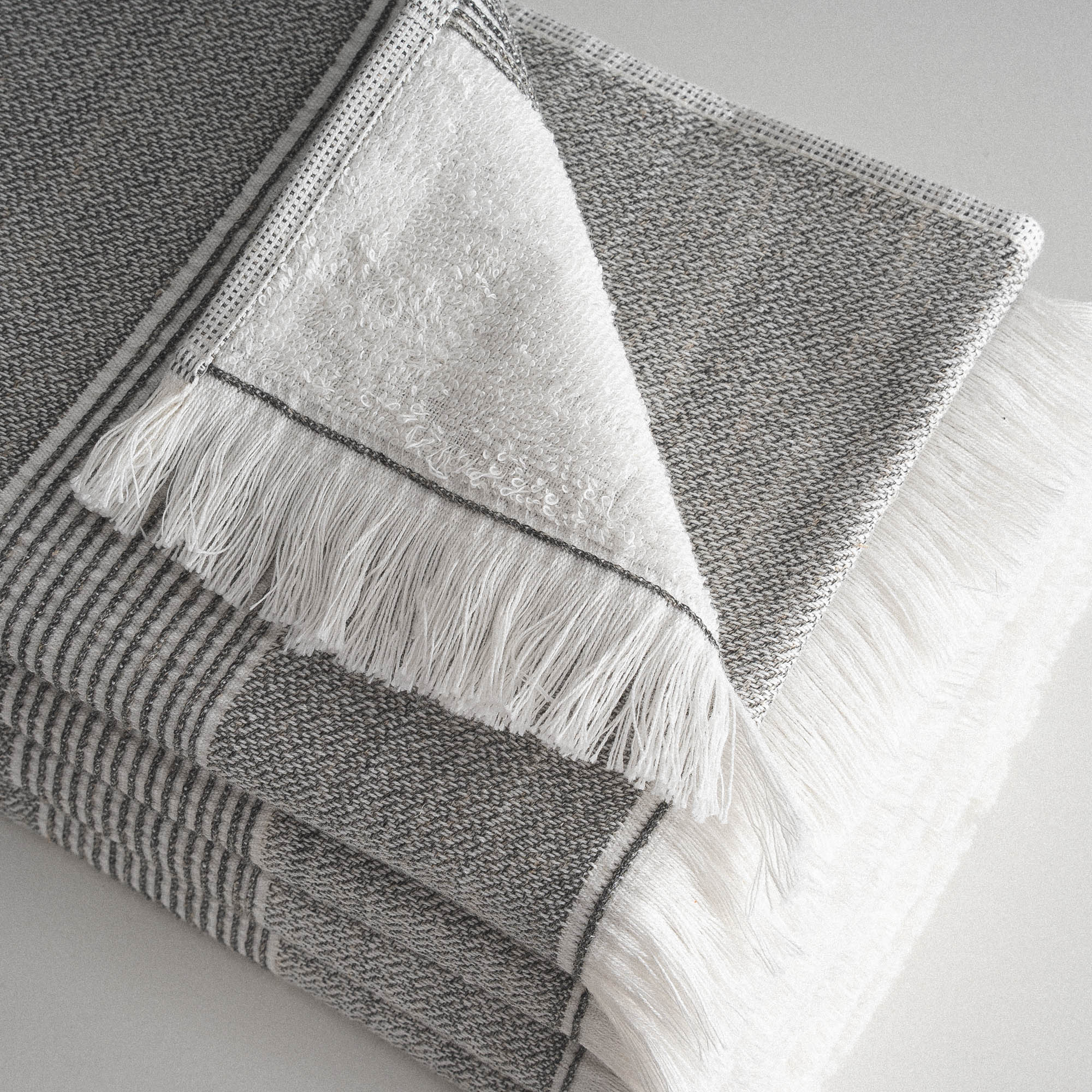 Hasna Organic Turkish Cotton Linen Bath Towel Set of 6 Anthracite