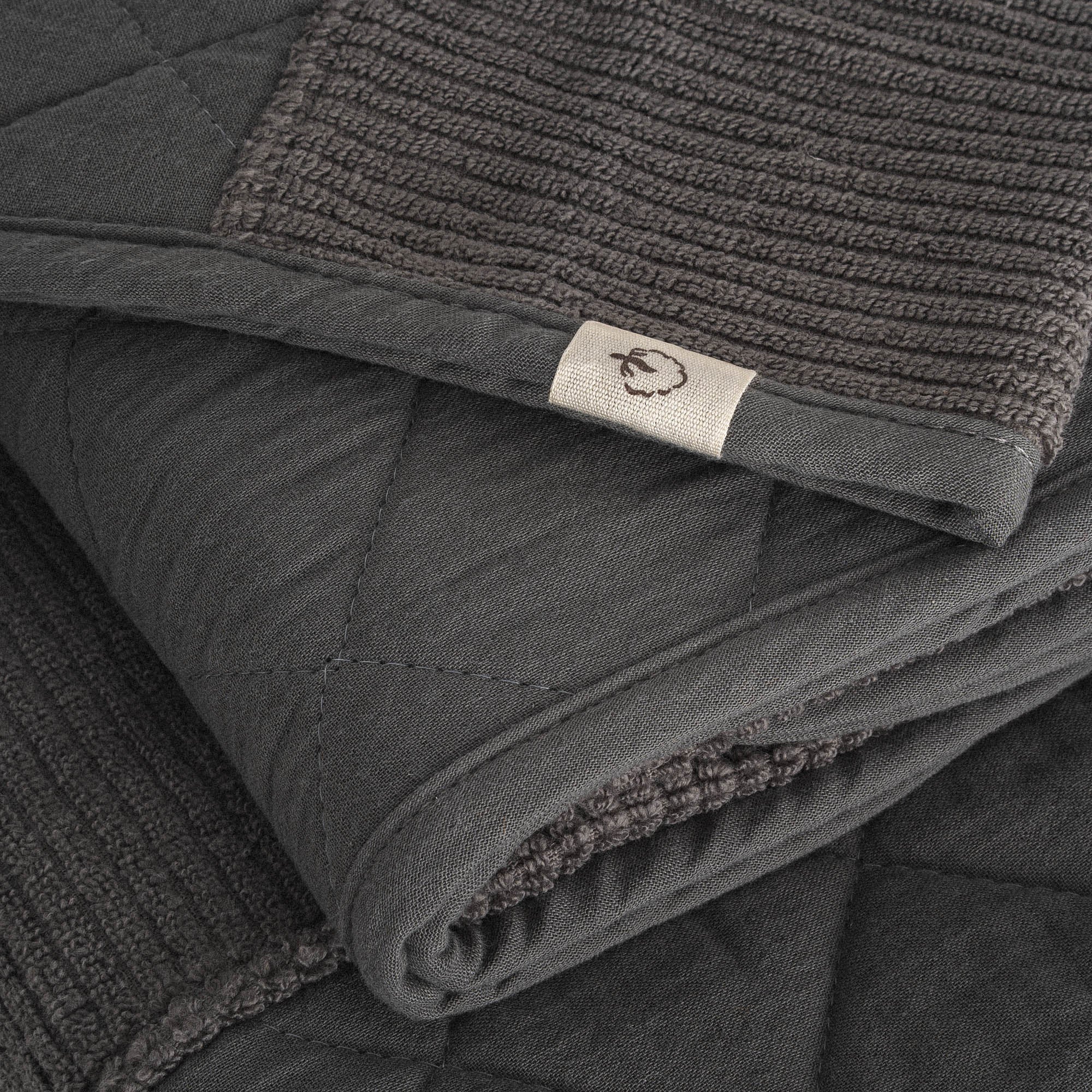 Hüma Cotton Quilted Bath Towel Set Pack of 3 Anthracite