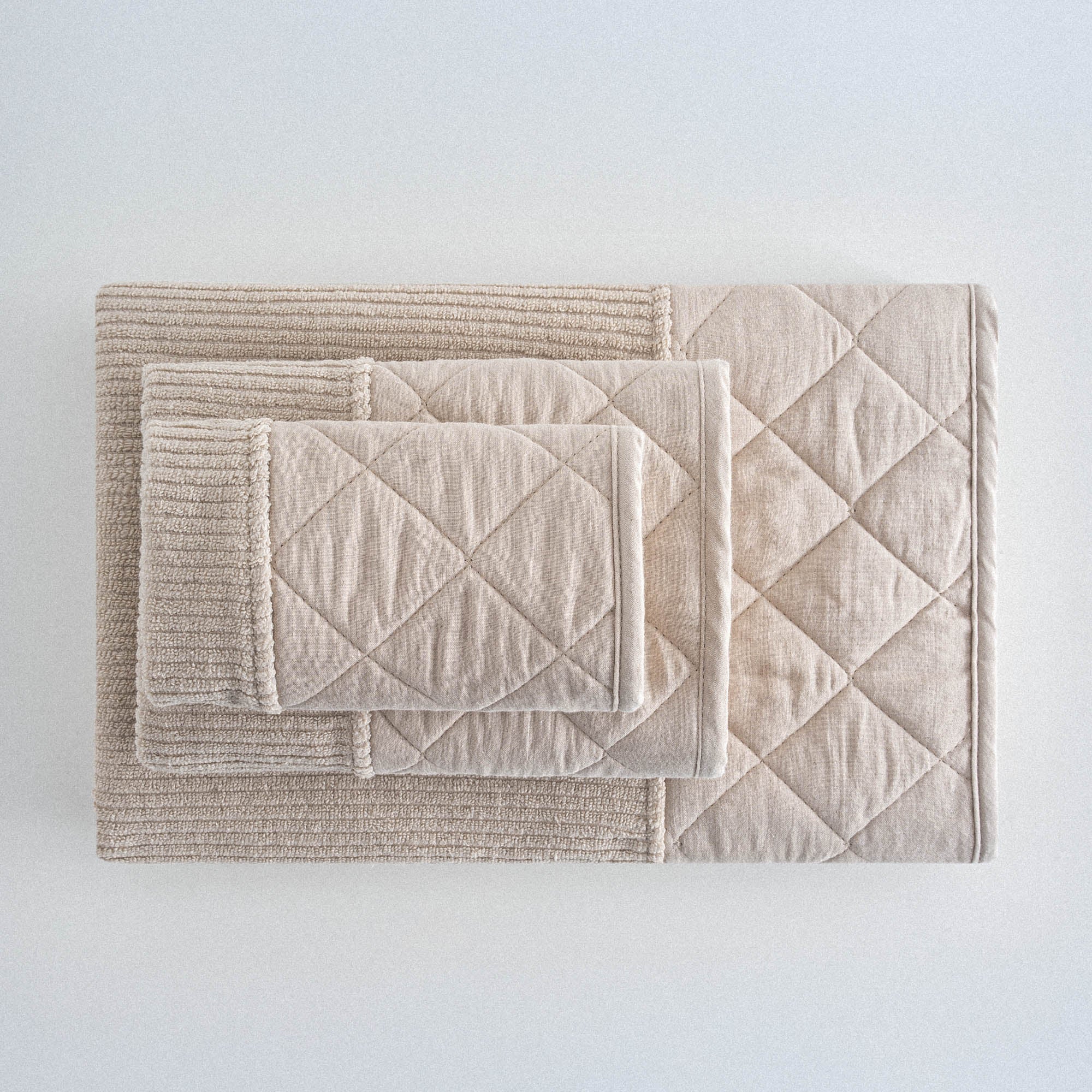 Hüma Cotton Quilted Bath Towel Set Pack of 3 Beige