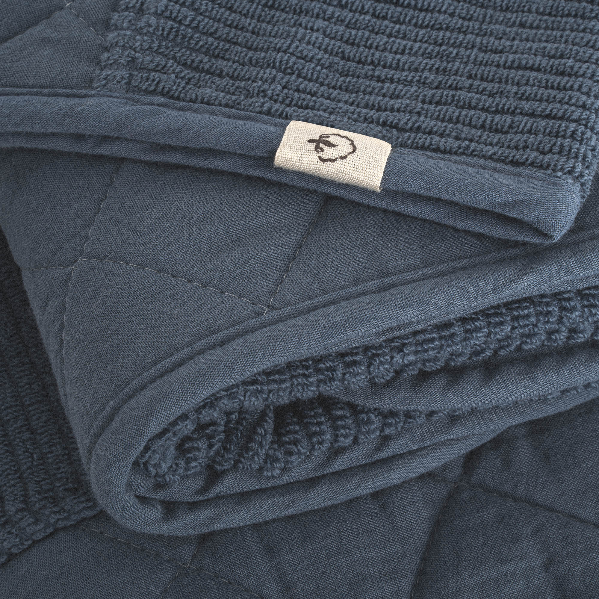 Hüma Cotton Quilted Bath Towel Set Pack of 3 Navy Blue